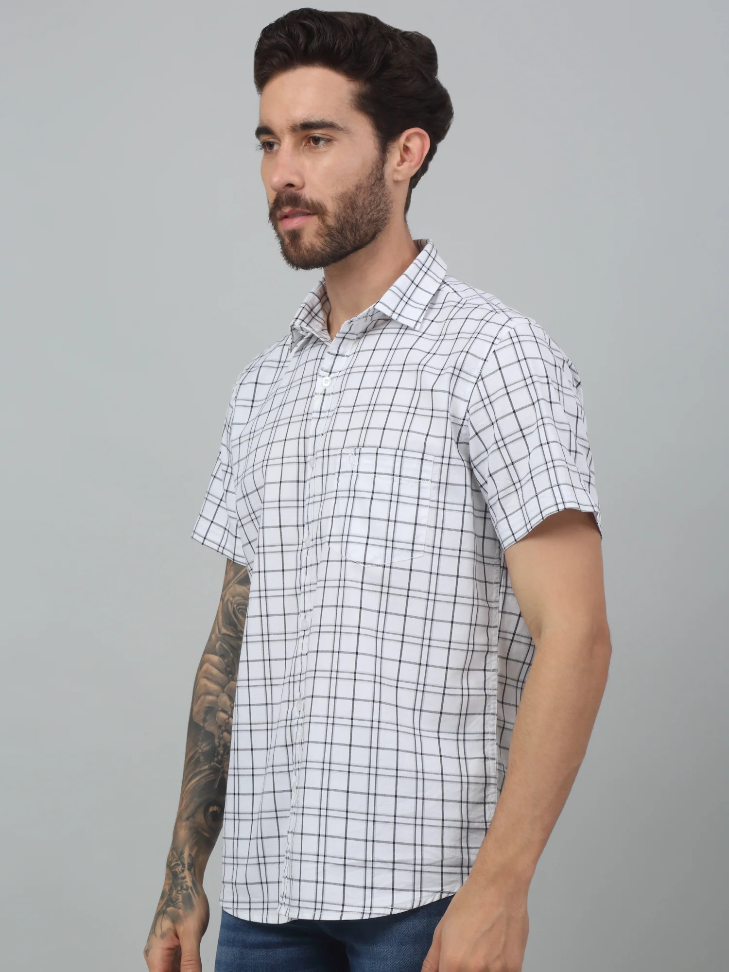 Casual Shirt for Men | Breathable & Soft with Color Fastness Regular Fit Spread Collar Neck Cotton Fabric Checkered Pattern - Image 3