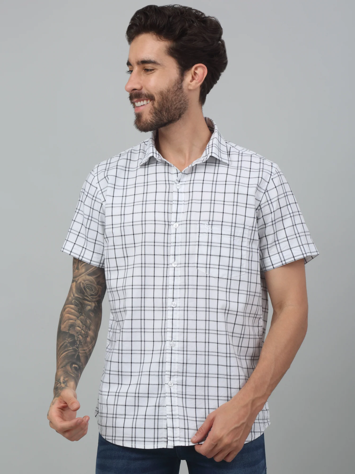 Casual Shirt for Men | Breathable & Soft with Color Fastness Regular Fit Spread Collar Neck Cotton Fabric Checkered Pattern - Image 4
