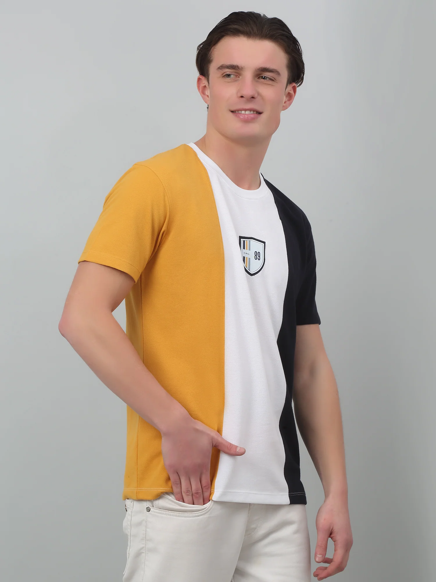 T-Shirt for Men | Breathable & Soft with Color Fastness Regular Fit Round Neck Poly Cotton Fabric Colour Block Pattern - Image 3