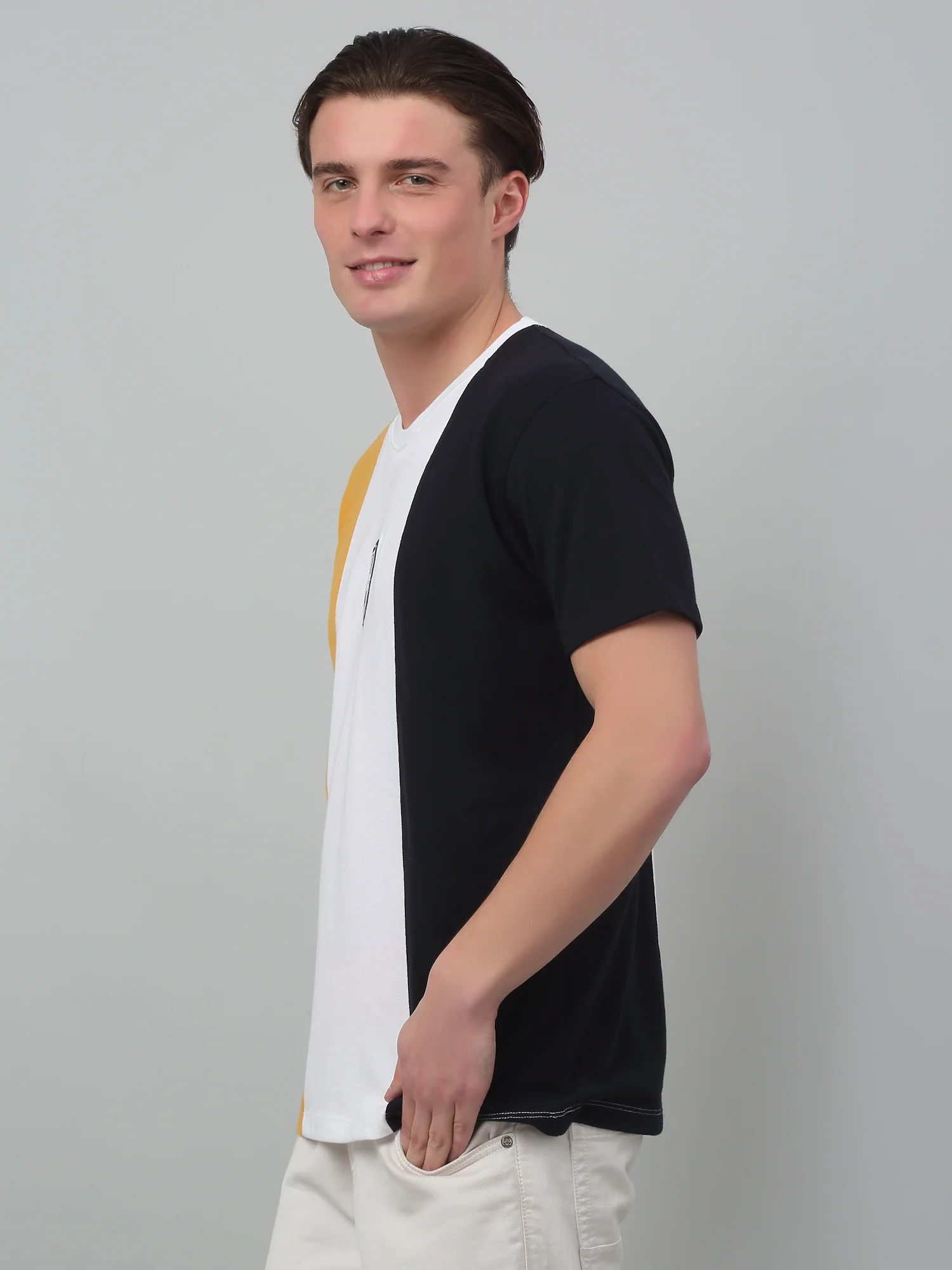 T-Shirt for Men | Breathable & Soft with Color Fastness Regular Fit Round Neck Poly Cotton Fabric Colour Block Pattern - Image 4