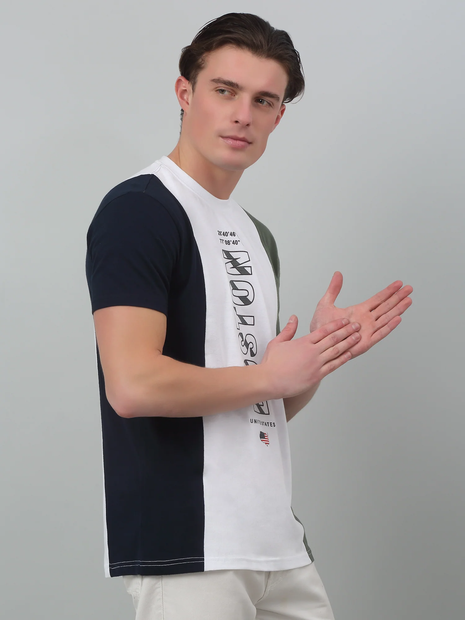 T-Shirt for Men | Breathable & Soft with Color Fastness Regular Fit Round Neck Poly Cotton Fabric Colour Block Pattern - Image 3