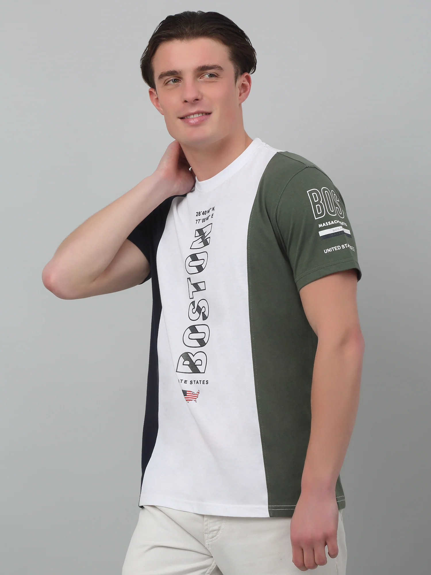T-Shirt for Men | Breathable & Soft with Color Fastness Regular Fit Round Neck Poly Cotton Fabric Colour Block Pattern - Image 4