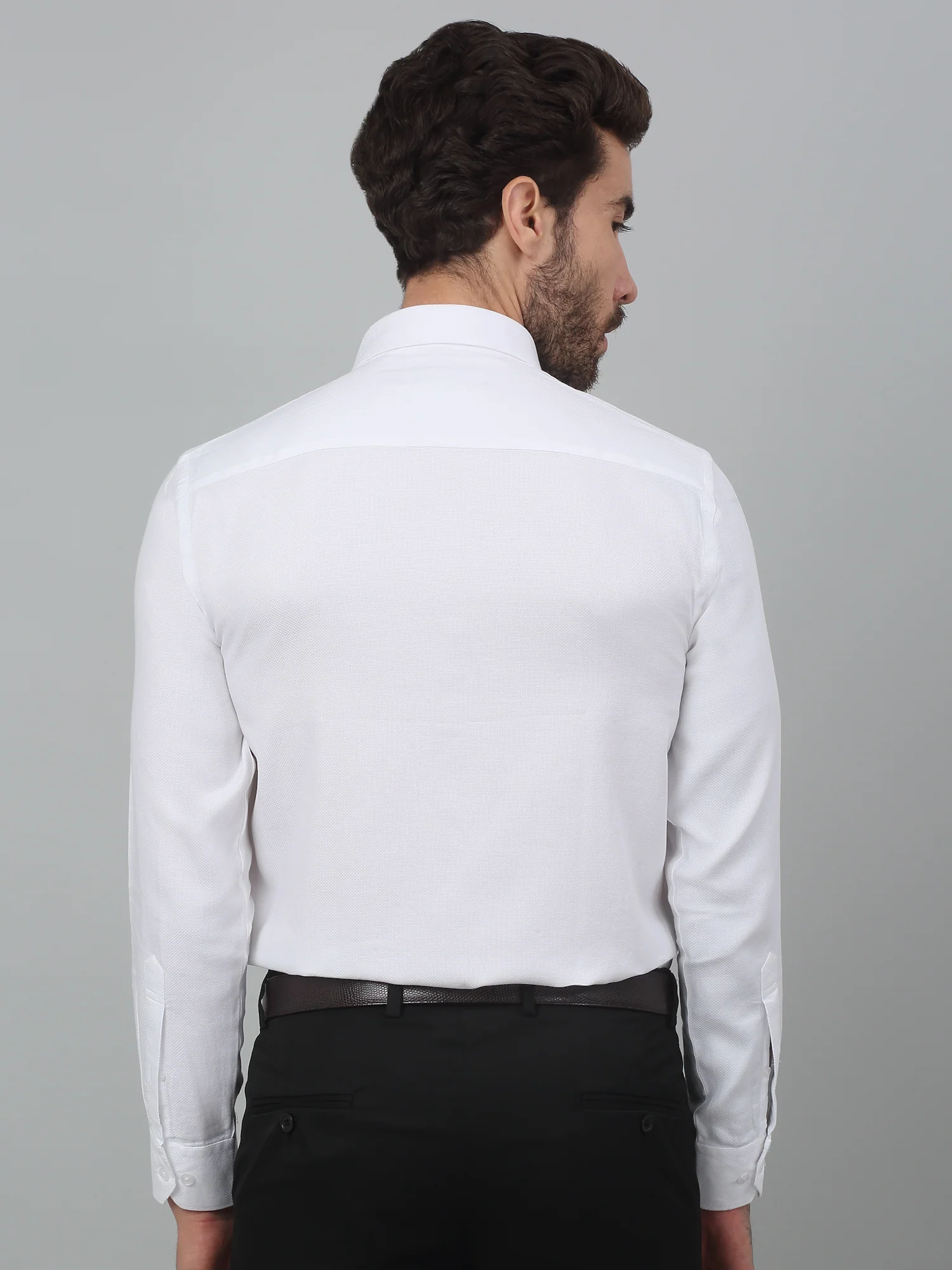 Men's White Formal Self Textured Full Sleeve Shirt - Image 2