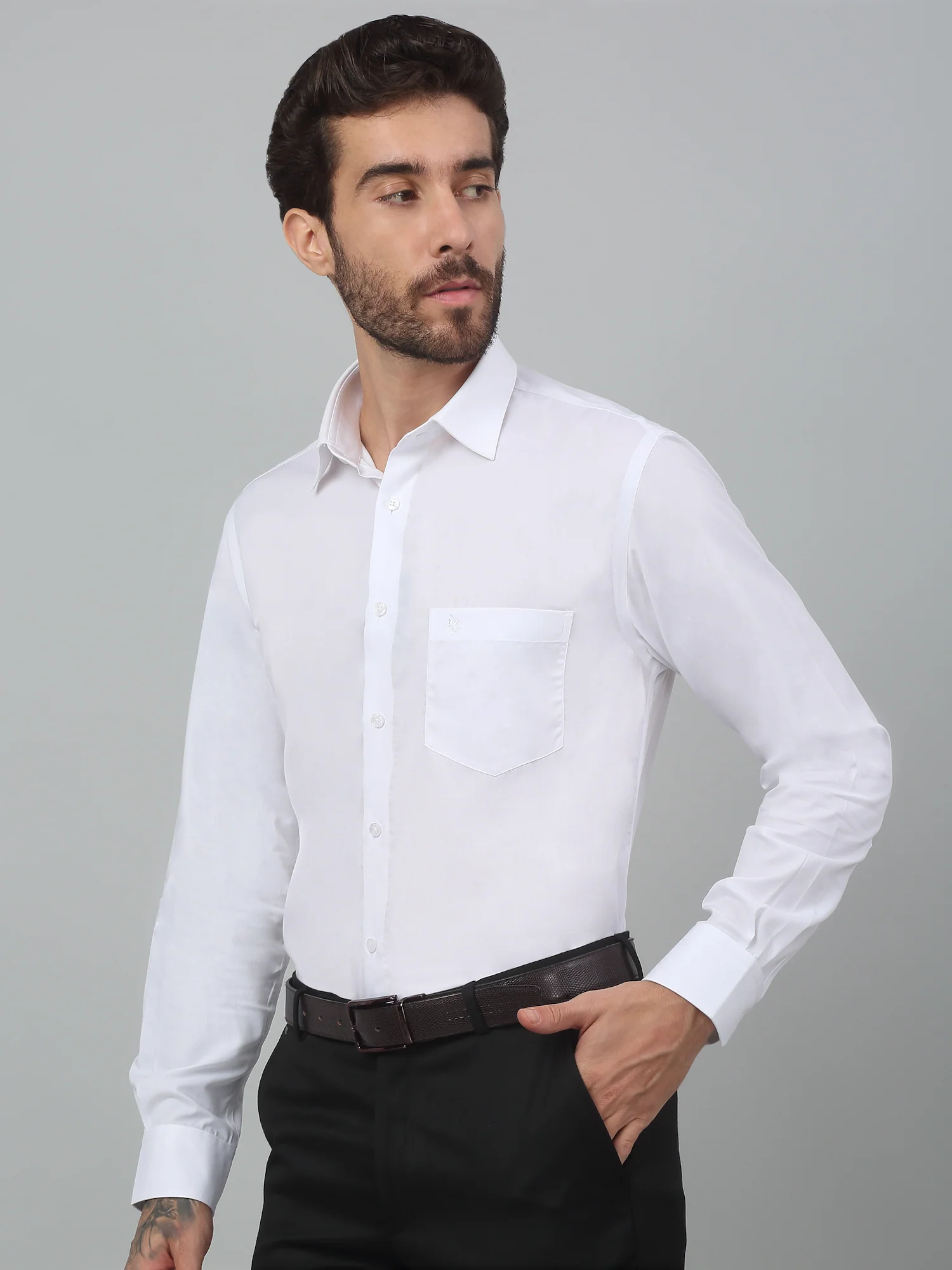 Men's White Formal Plain Full Sleeve Shirt - Image 3