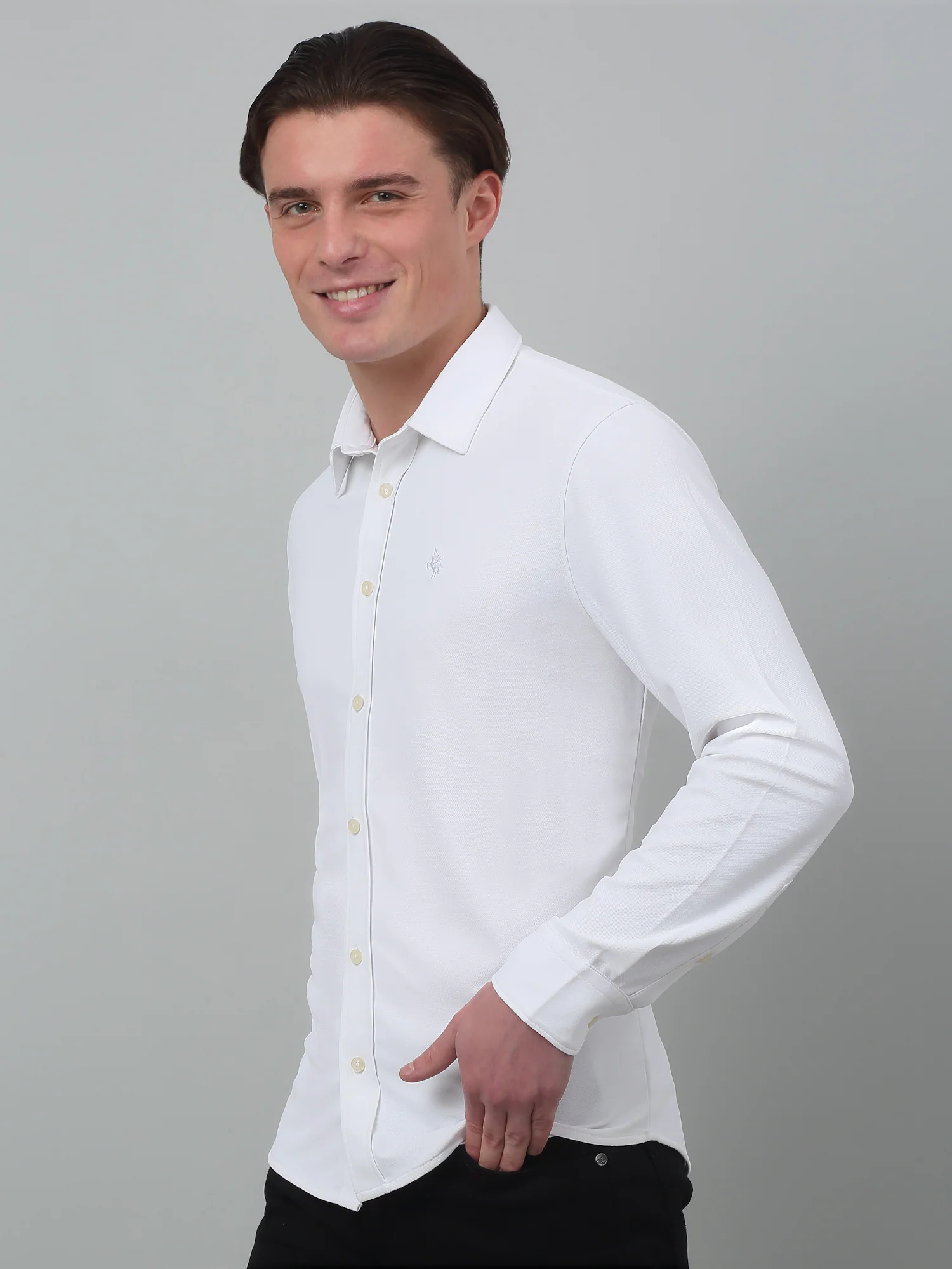 Casual Shirt for Men | Breathable & Soft with Color Fastness Regular Fit Spread Collar Neck Poyester Fabric Solid Pattern - Image 3