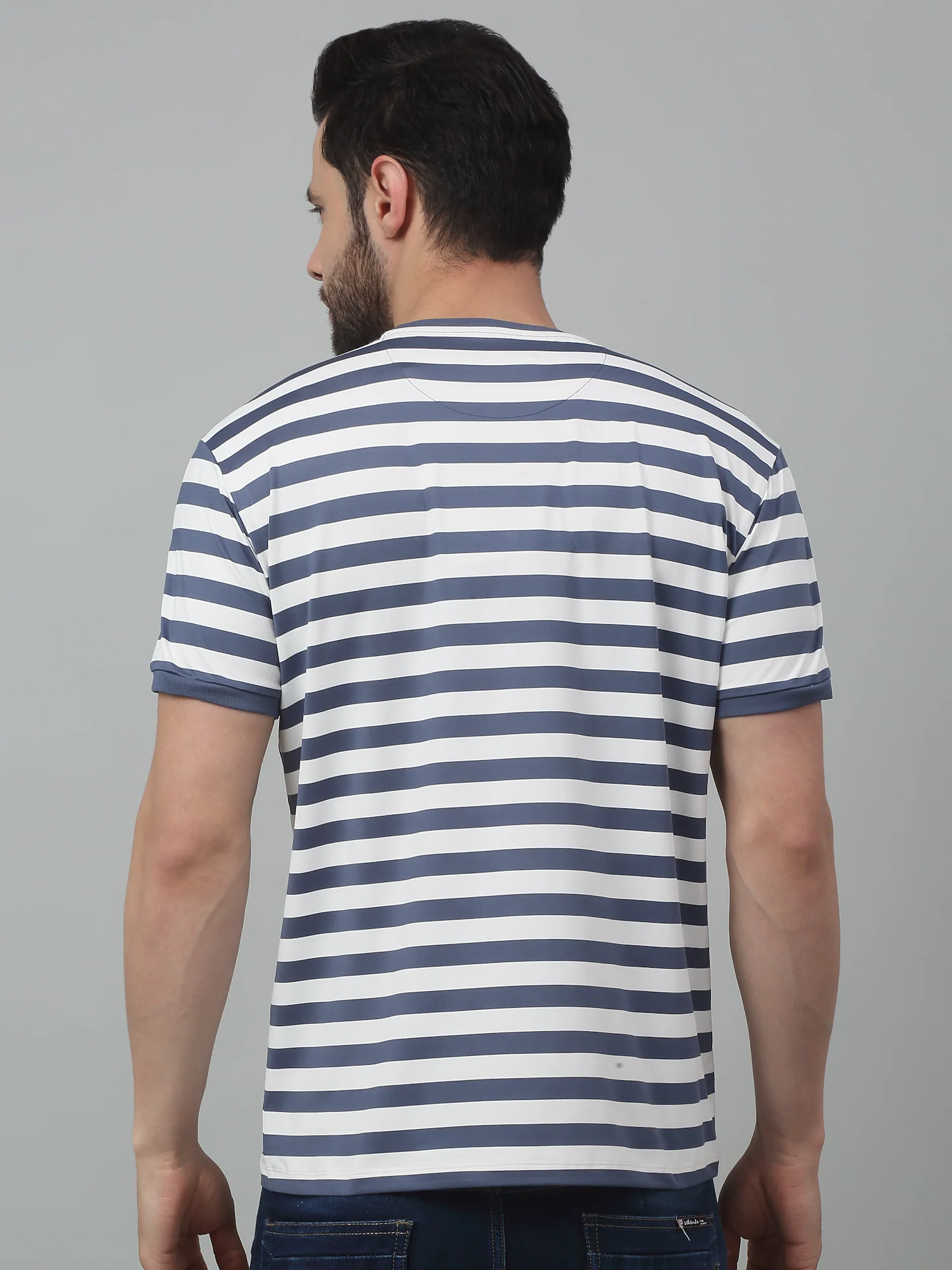 T-Shirt for Men | Breathable & Soft with Color Fastness Regular Fit Round Neck Poly Cotton Fabric Striped Pattern - Image 2