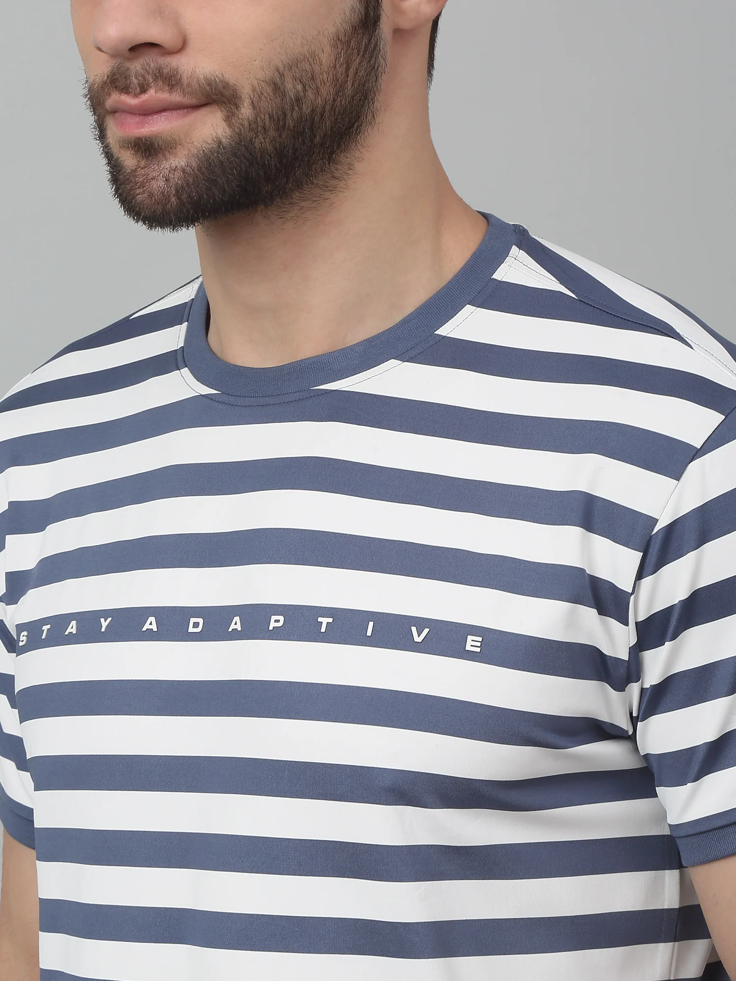 T-Shirt for Men | Breathable & Soft with Color Fastness Regular Fit Round Neck Poly Cotton Fabric Striped Pattern - Image 4