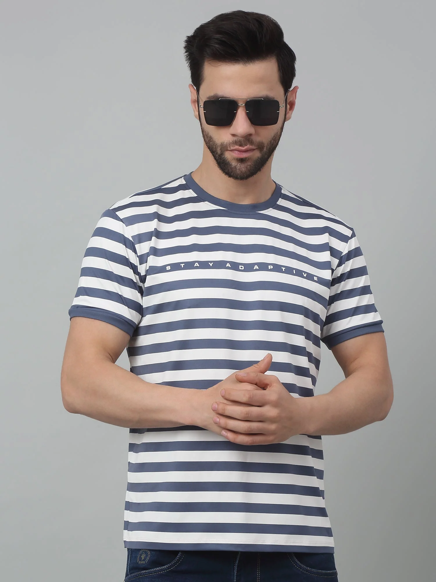 T-Shirt for Men | Breathable & Soft with Color Fastness Regular Fit Round Neck Poly Cotton Fabric Striped Pattern - Image 5