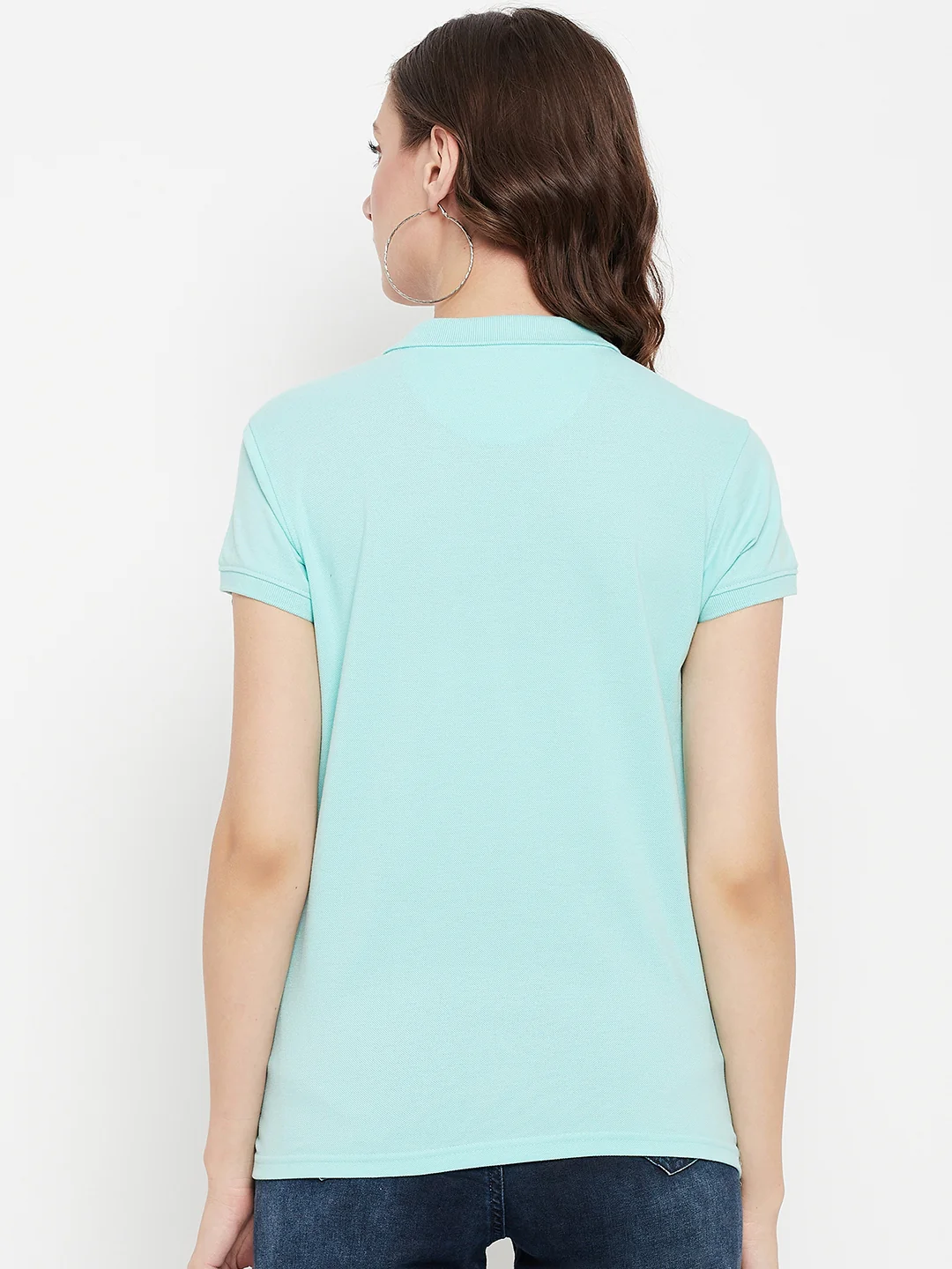 Women's Casual Regular Short Sleeve Aqua Polo neck  T-Shirt - Image 5