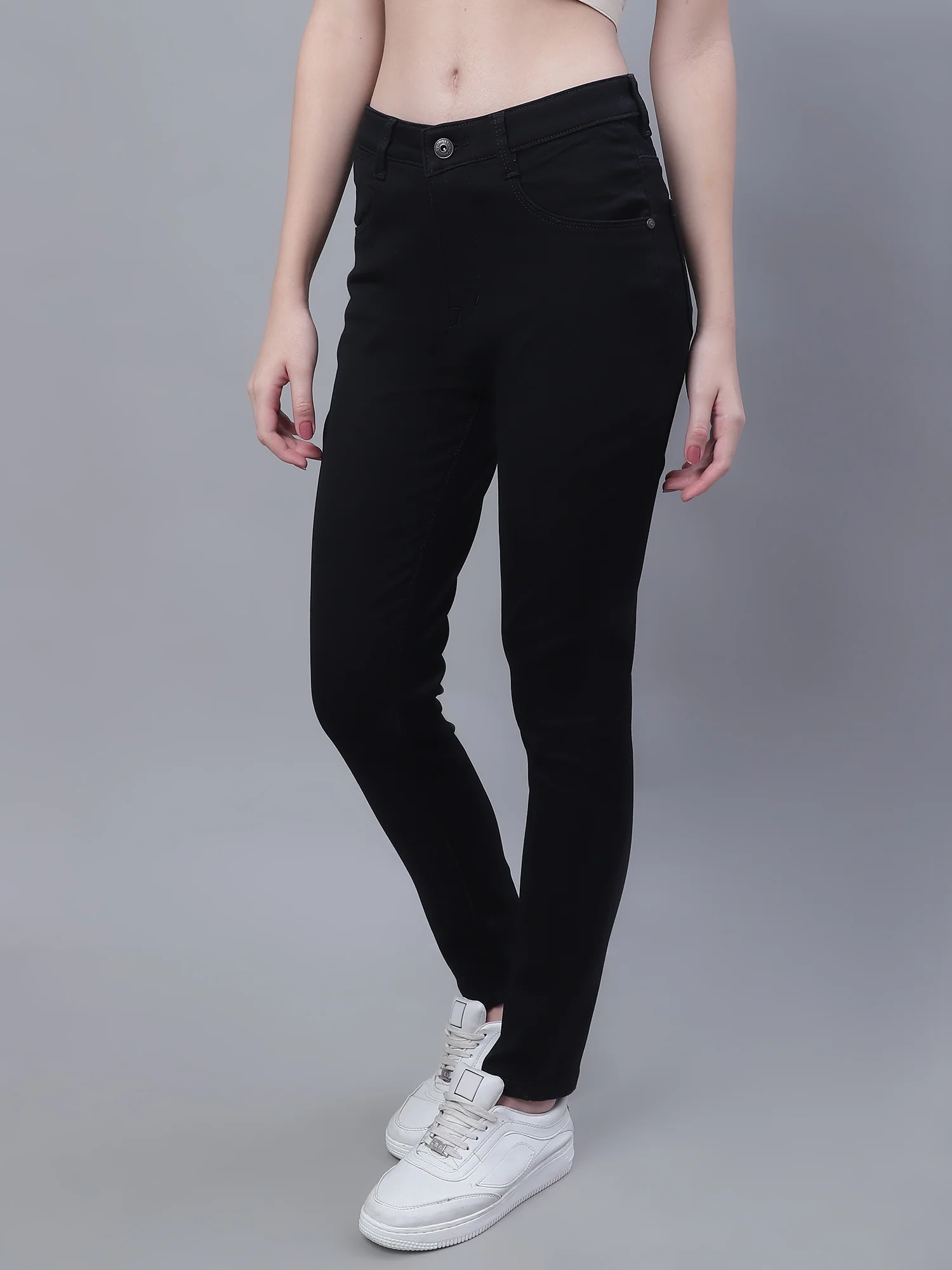 Women's Casual Skinny Fit Black No Fade Mid rise Jeans - Image 3