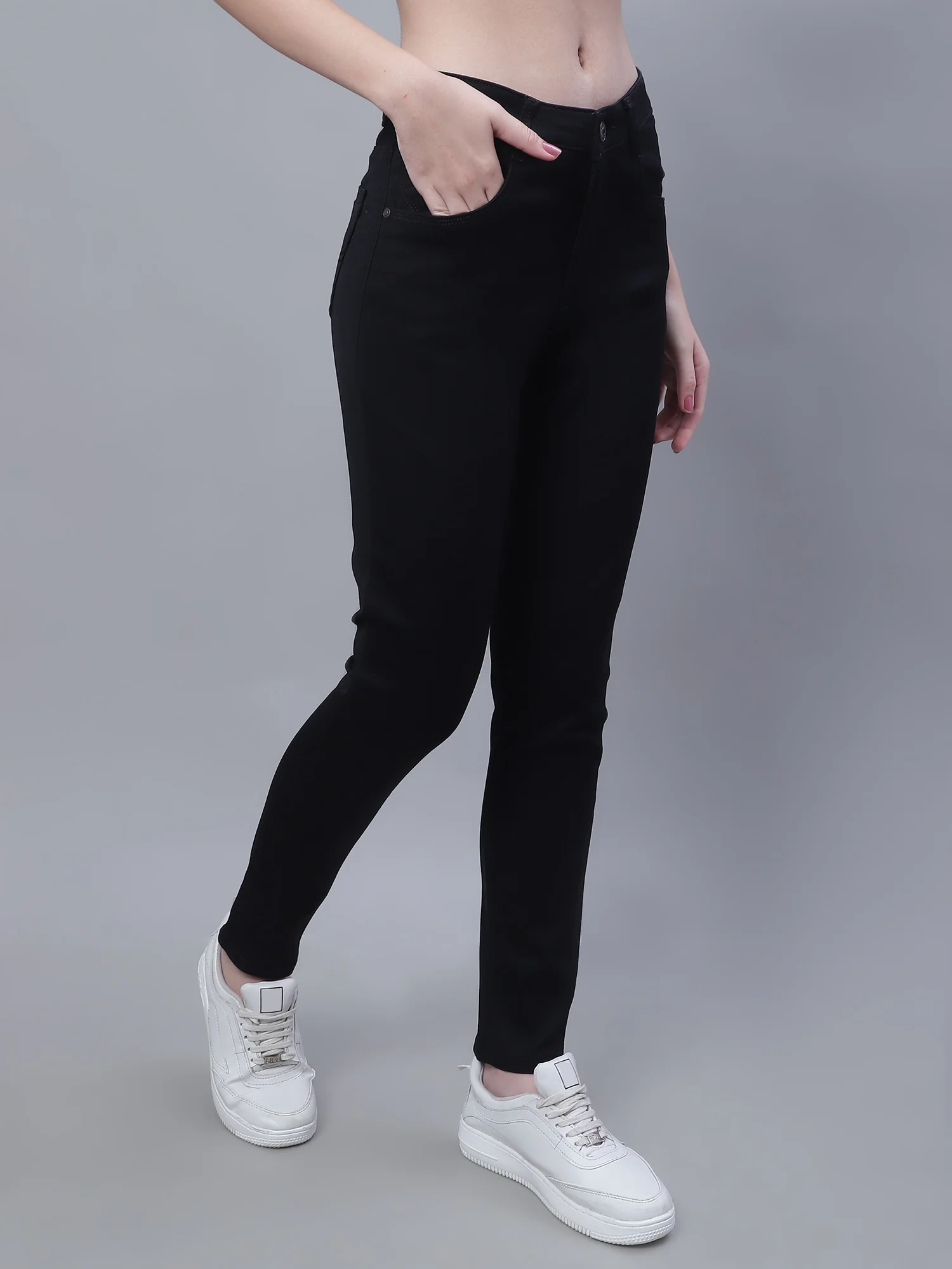 Women's Casual Skinny Fit Black No Fade Mid rise Jeans - Image 4