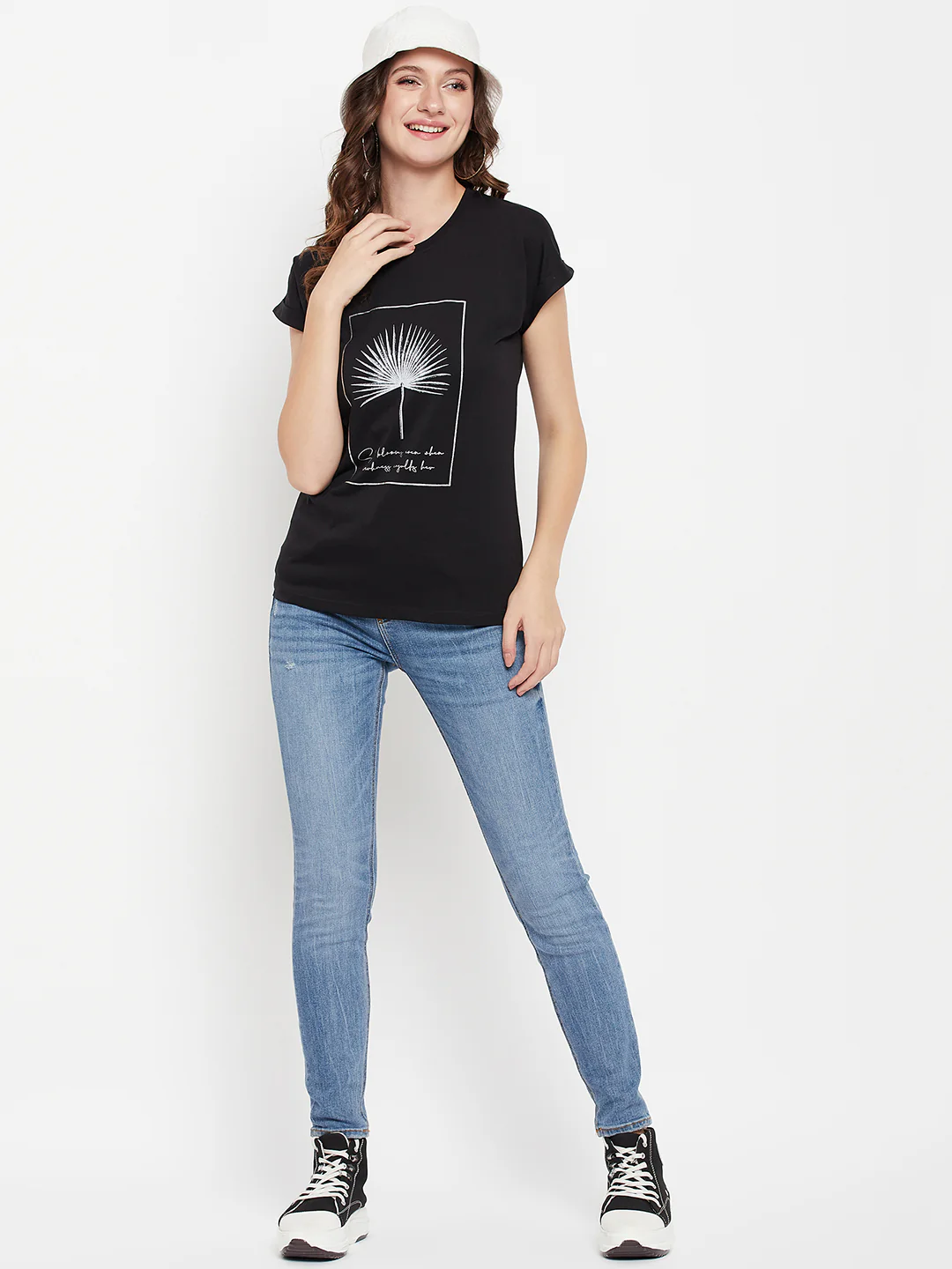Women's Casual Extended Sleeve Black Round neck Graphic print T-Shirt - Image 2