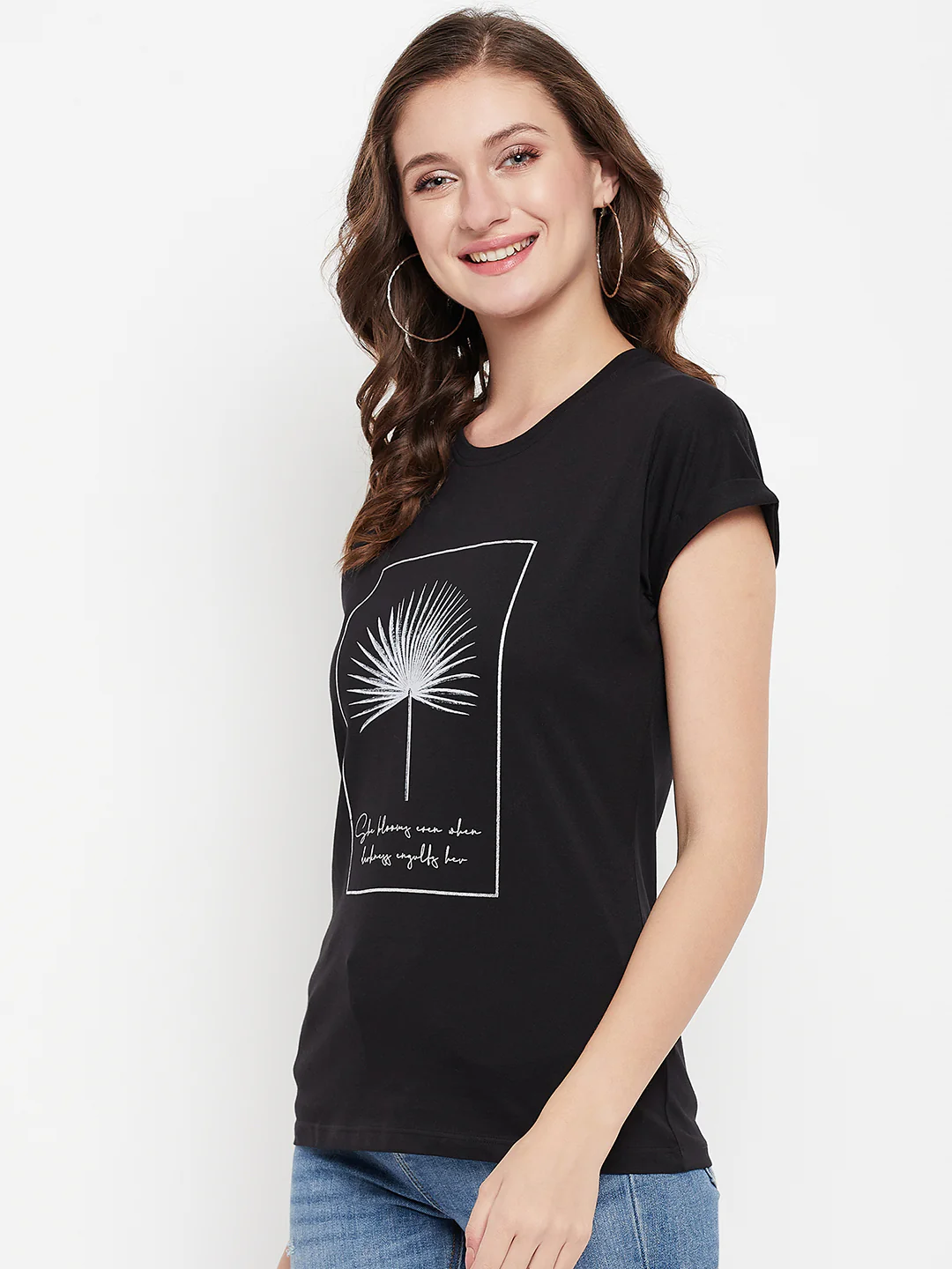 Women's Casual Extended Sleeve Black Round neck Graphic print T-Shirt - Image 3