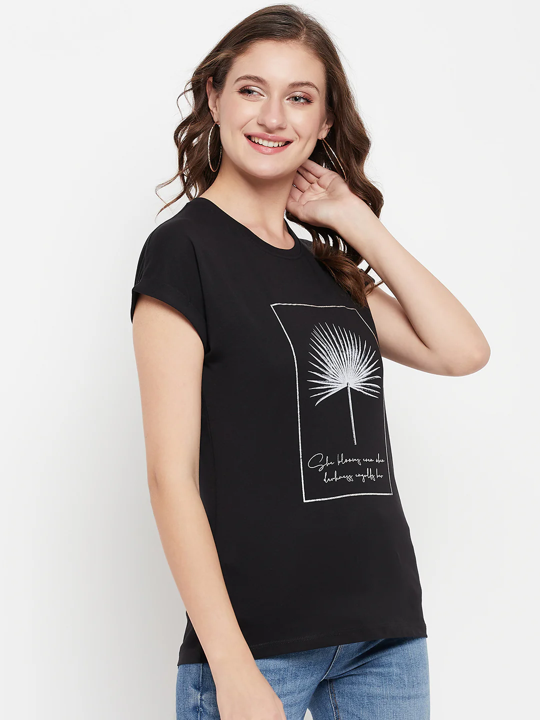 Women's Casual Extended Sleeve Black Round neck Graphic print T-Shirt - Image 4
