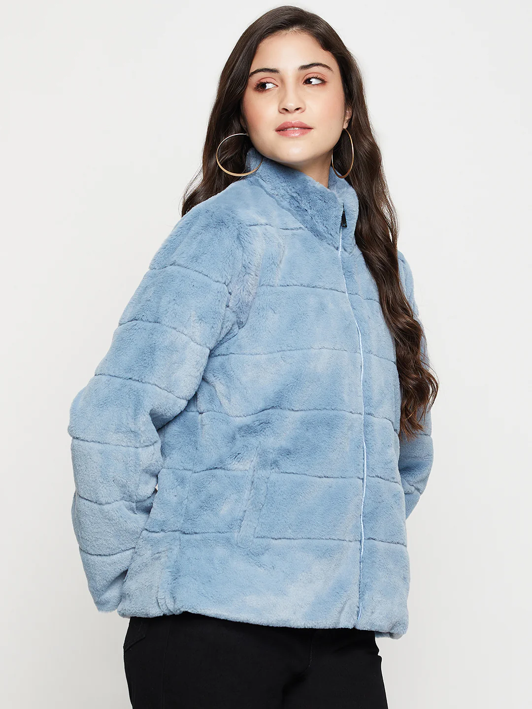Women's Casual  Blue Soft Faux Fur  Jacket - Image 4