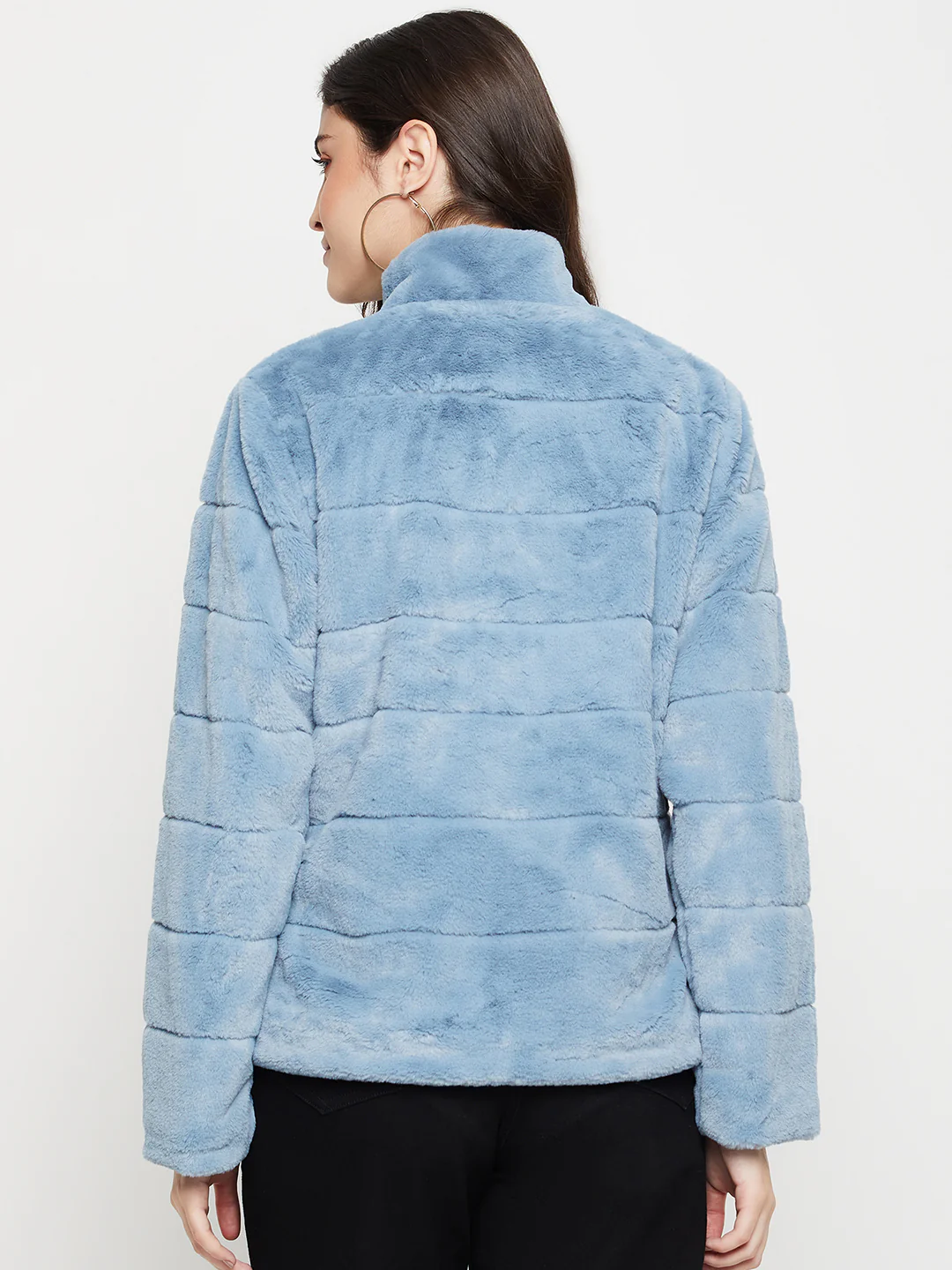 Women's Casual  Blue Soft Faux Fur  Jacket - Image 5