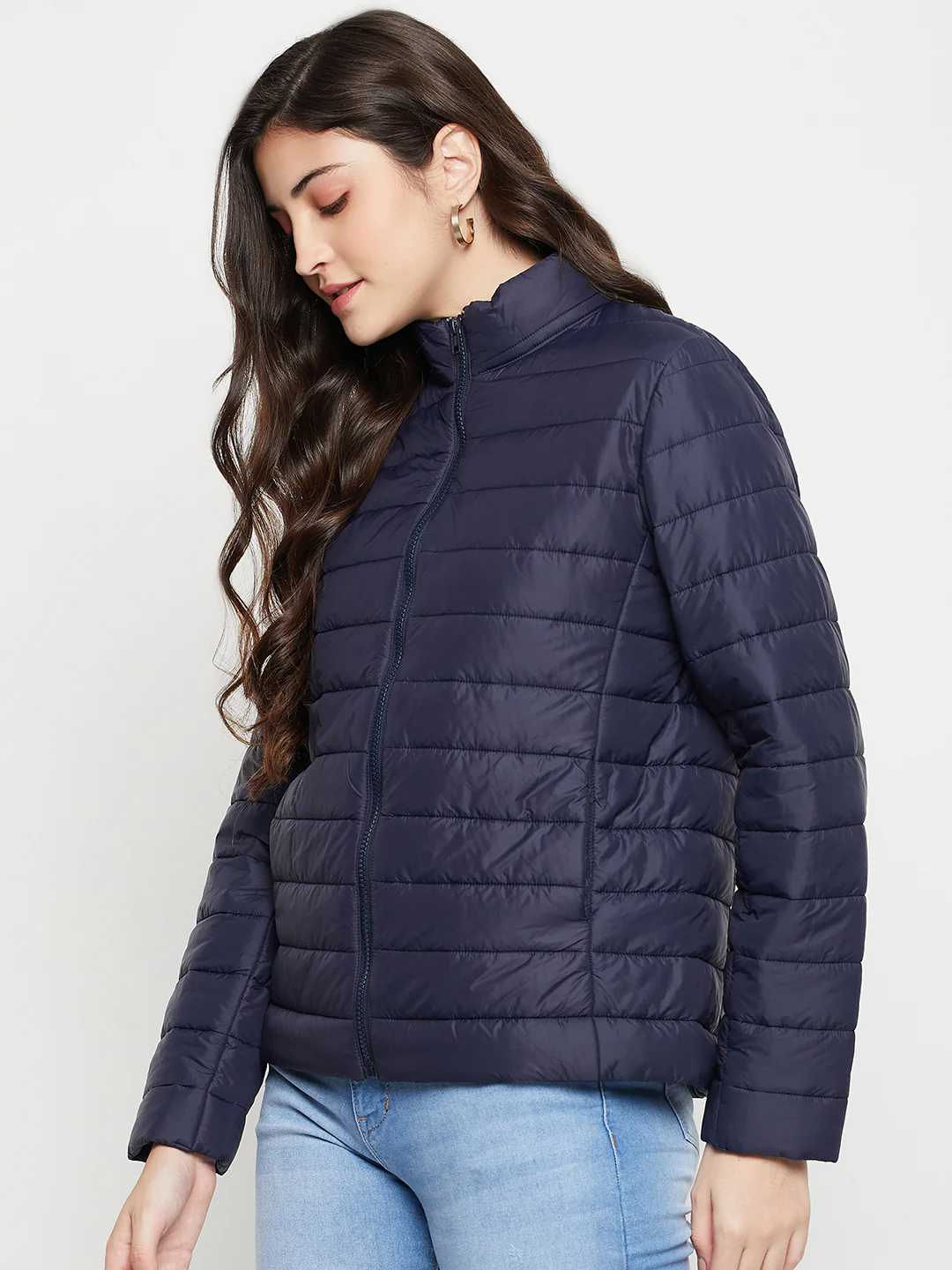 Women's Casual  Navy Blue Quilted  Jacket - Image 3
