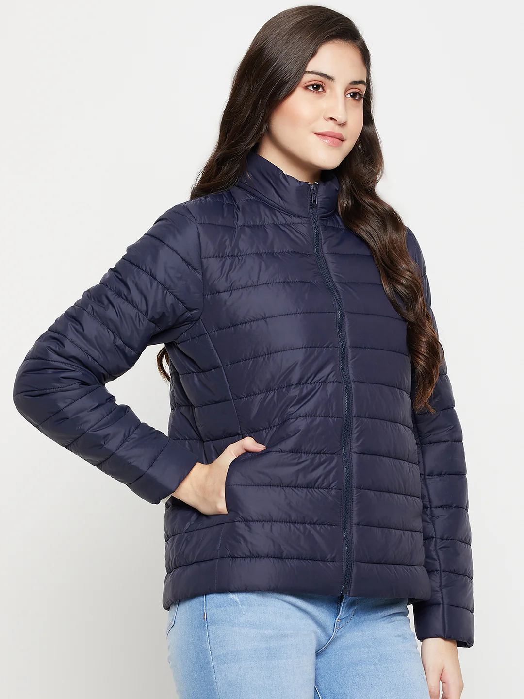 Women's Casual  Navy Blue Quilted  Jacket - Image 4