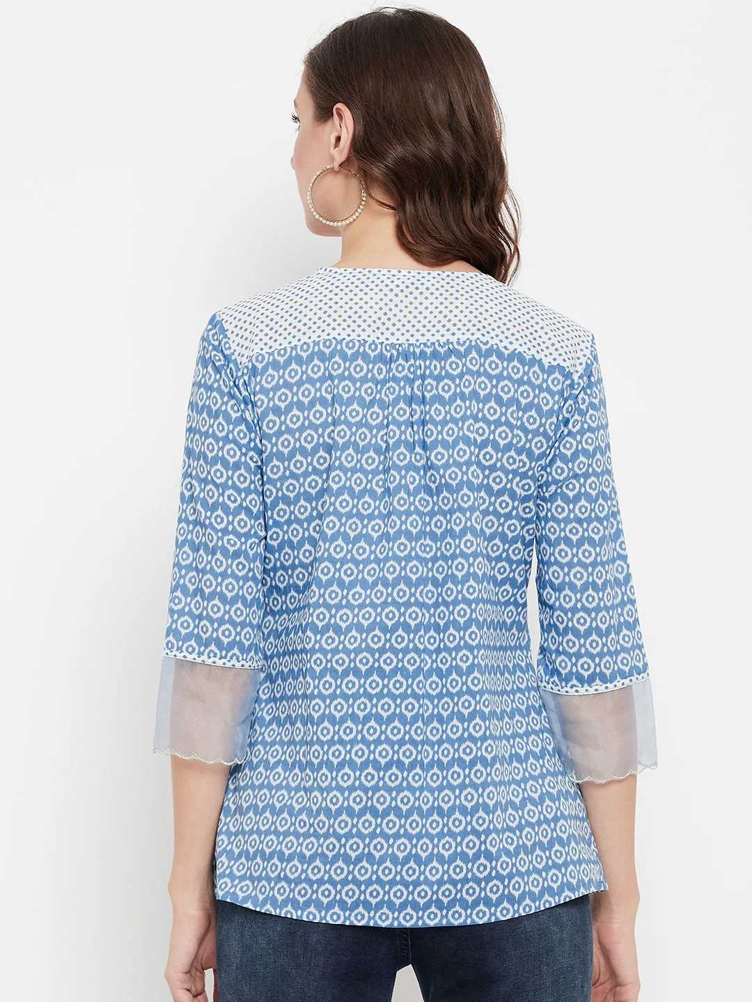 Women's Casual  Blue Geometric Print Round neck Tunic - Image 5