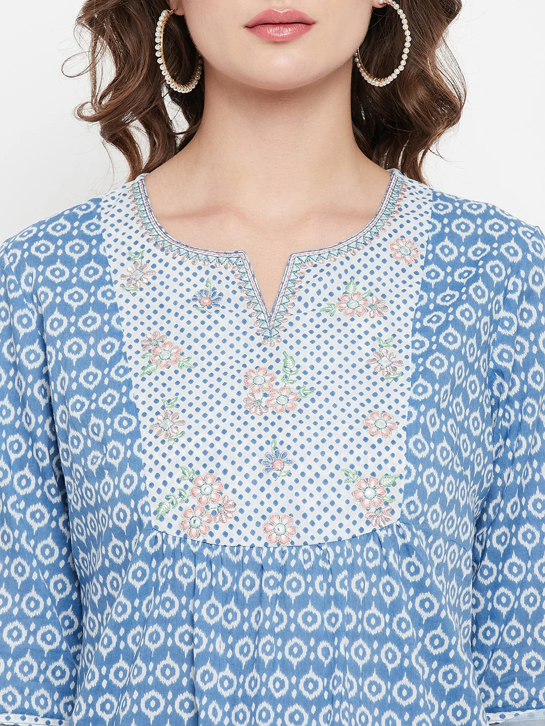 Women's Casual  Blue Geometric Print Round neck Tunic - Image 6