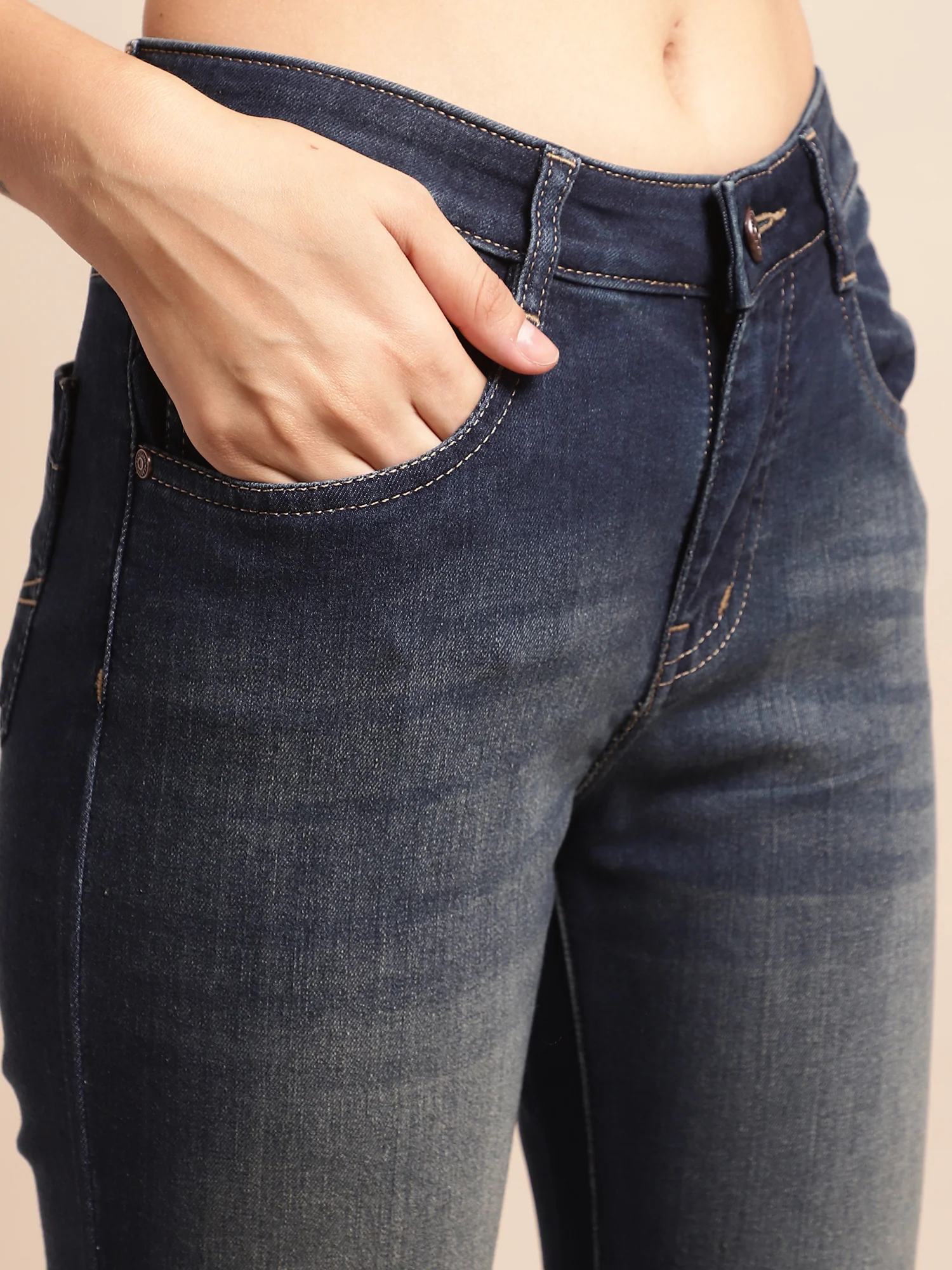 Women's Casual Skinny Fit Dirty Green Medium Fade Mid rise Jeans - Image 5