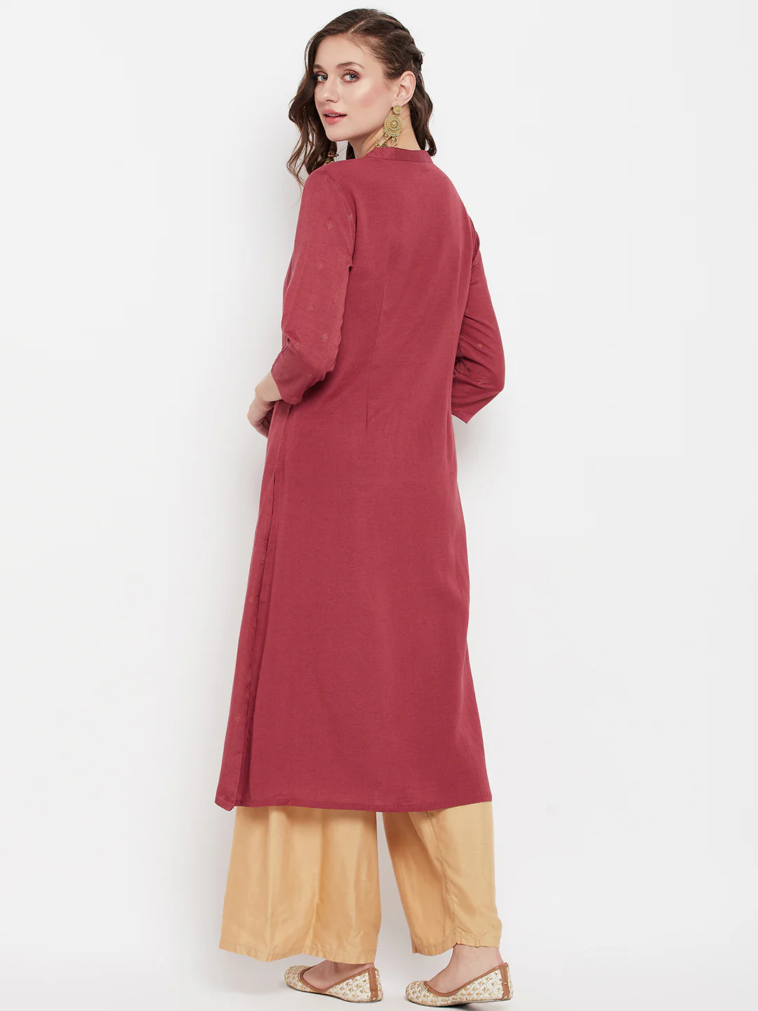 Women's Casual Round Neck Brick All Over Printed Calf Length Kurti - Image 5