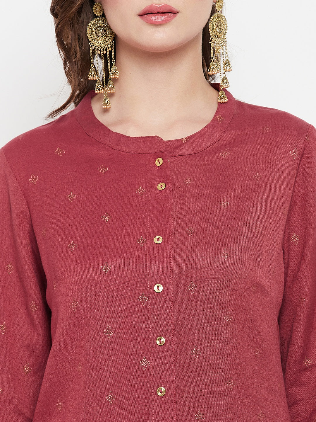 Women's Casual Round Neck Brick All Over Printed Calf Length Kurti - Image 6
