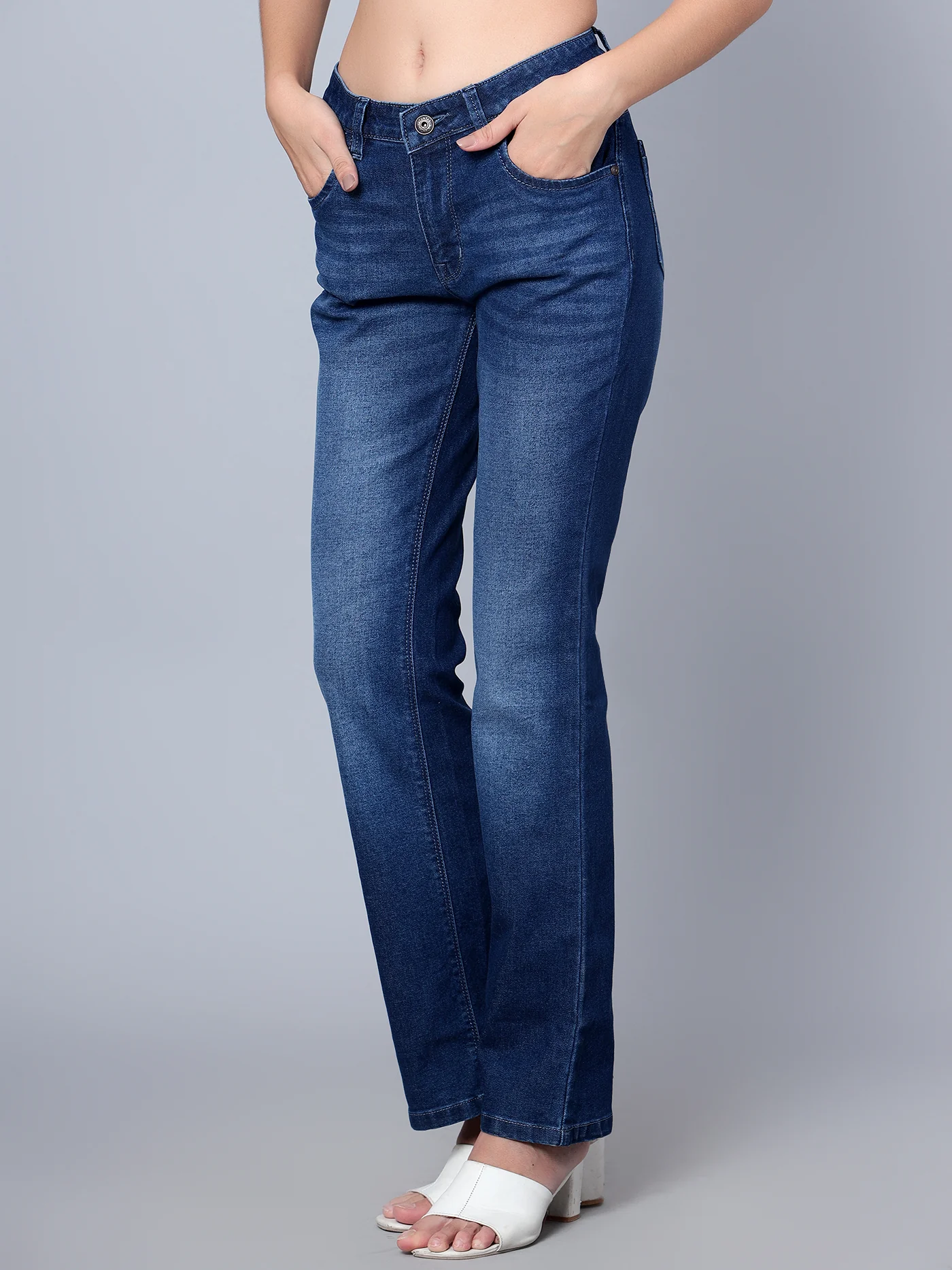 Women's Casual Slim Fit Dark Mercerised Blue Medium Fade Mid rise Jeans - Image 2