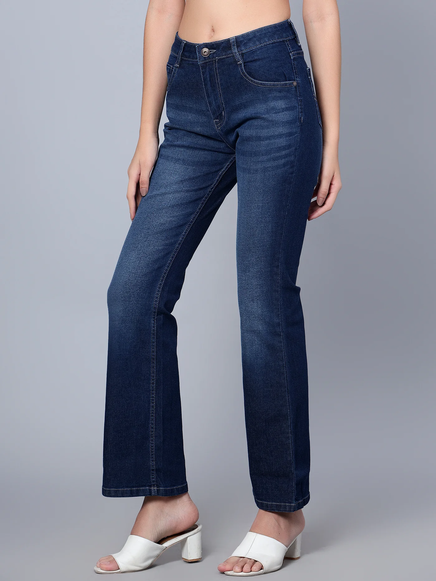 Women's Casual Slim Fit Dark Mercerised Blue Light Fade Mid rise Jeans - Image 2