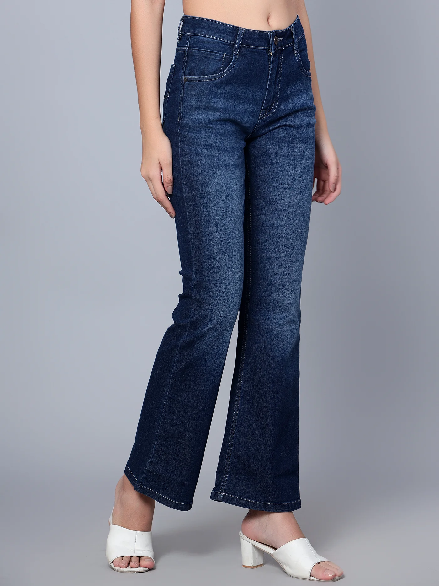 Women's Casual Slim Fit Dark Mercerised Blue Light Fade Mid rise Jeans - Image 3