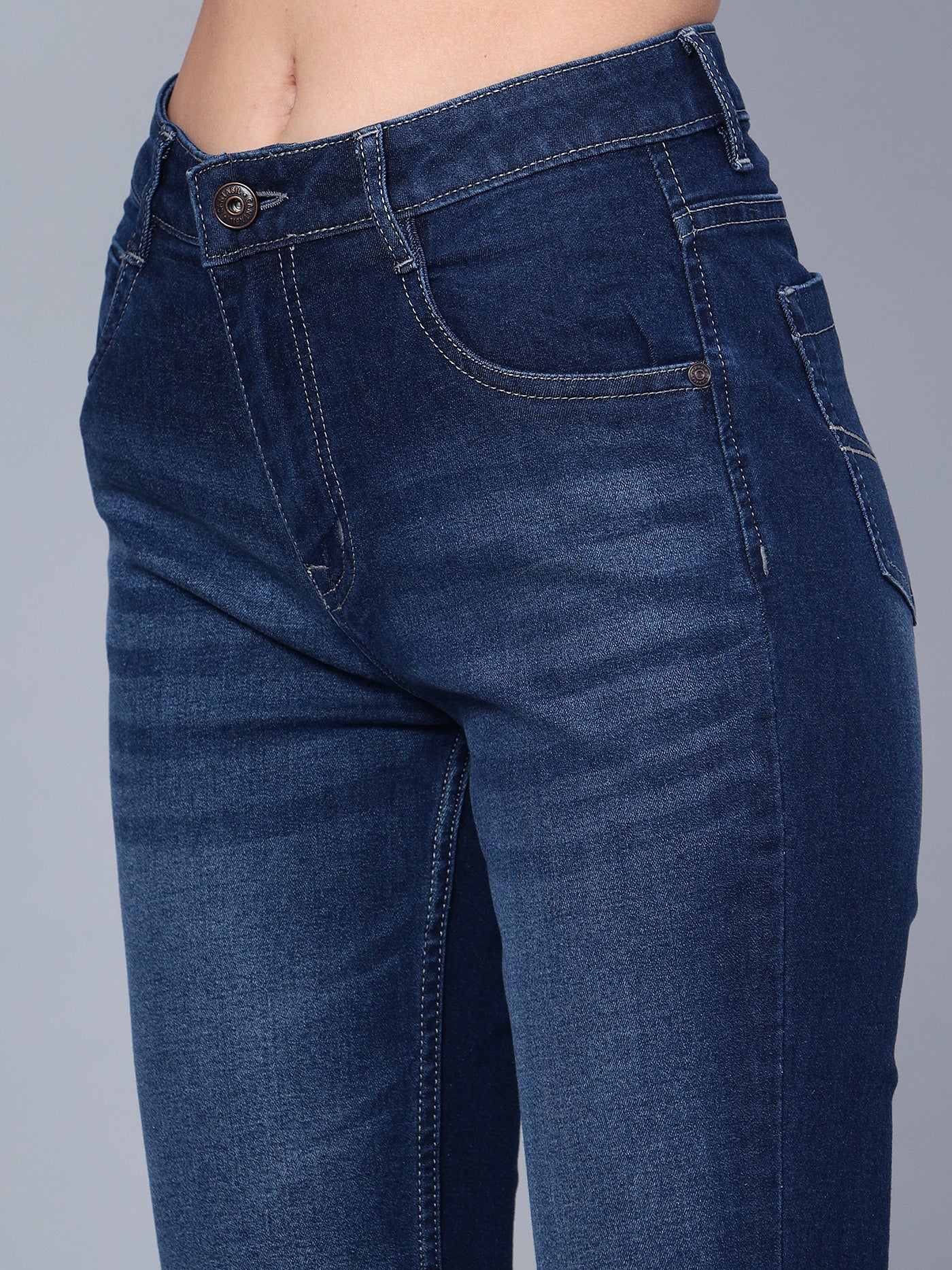 Women's Casual Slim Fit Dark Mercerised Blue Light Fade Mid rise Jeans - Image 5