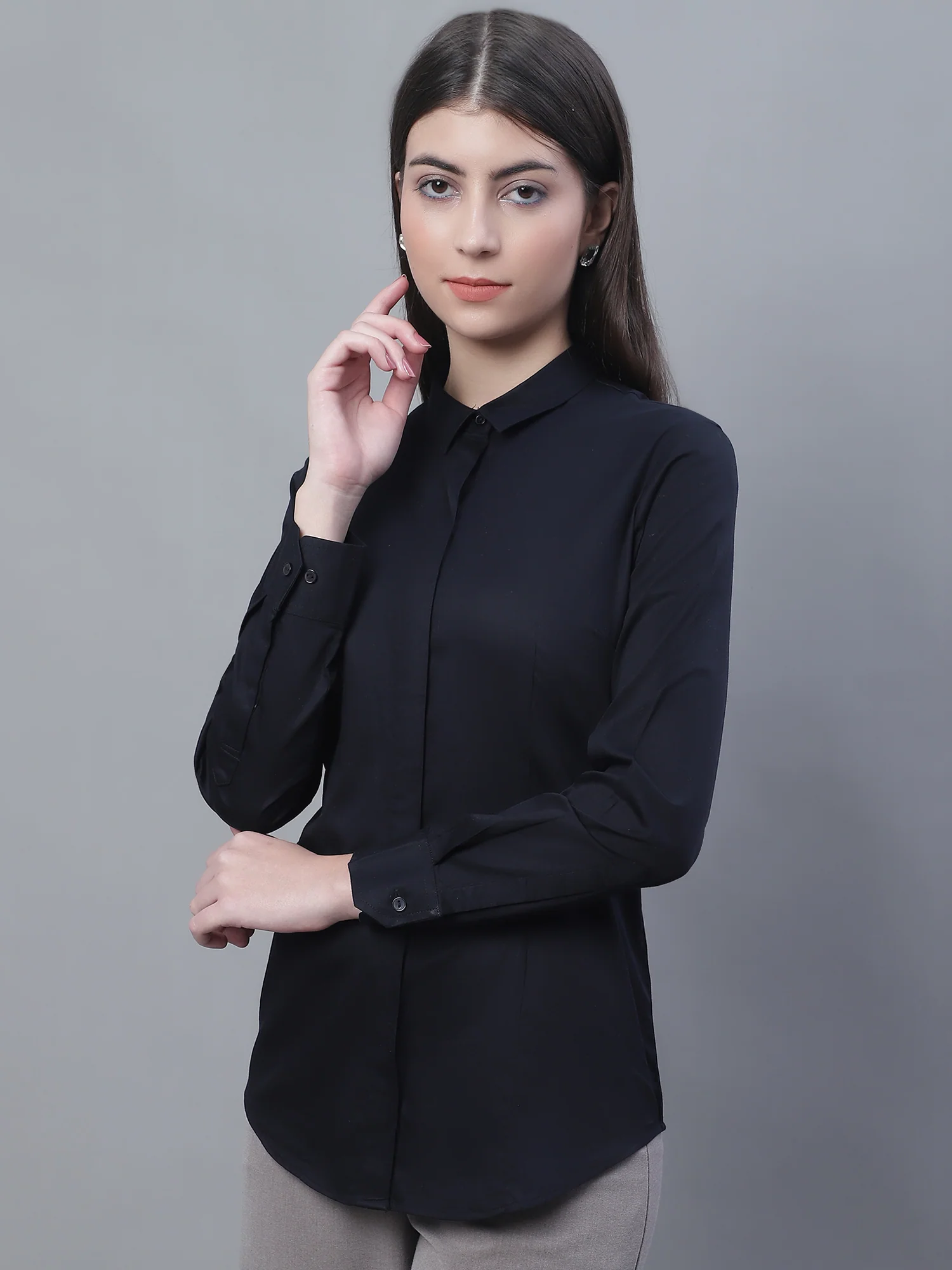 Women’s Black Full Sleeve Formal Shirt | Cantabil - Image 3