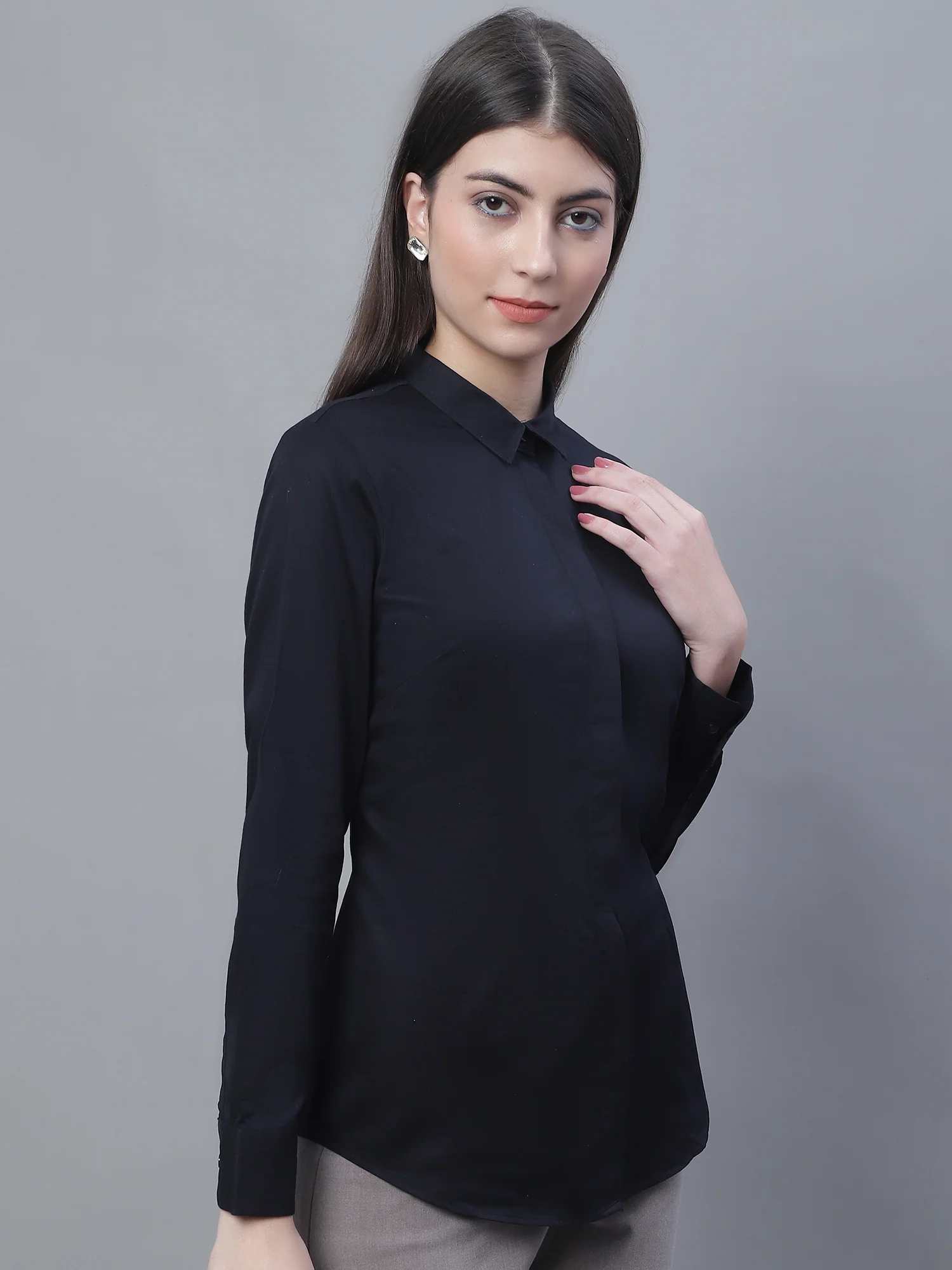 Women’s Black Full Sleeve Formal Shirt | Cantabil - Image 4
