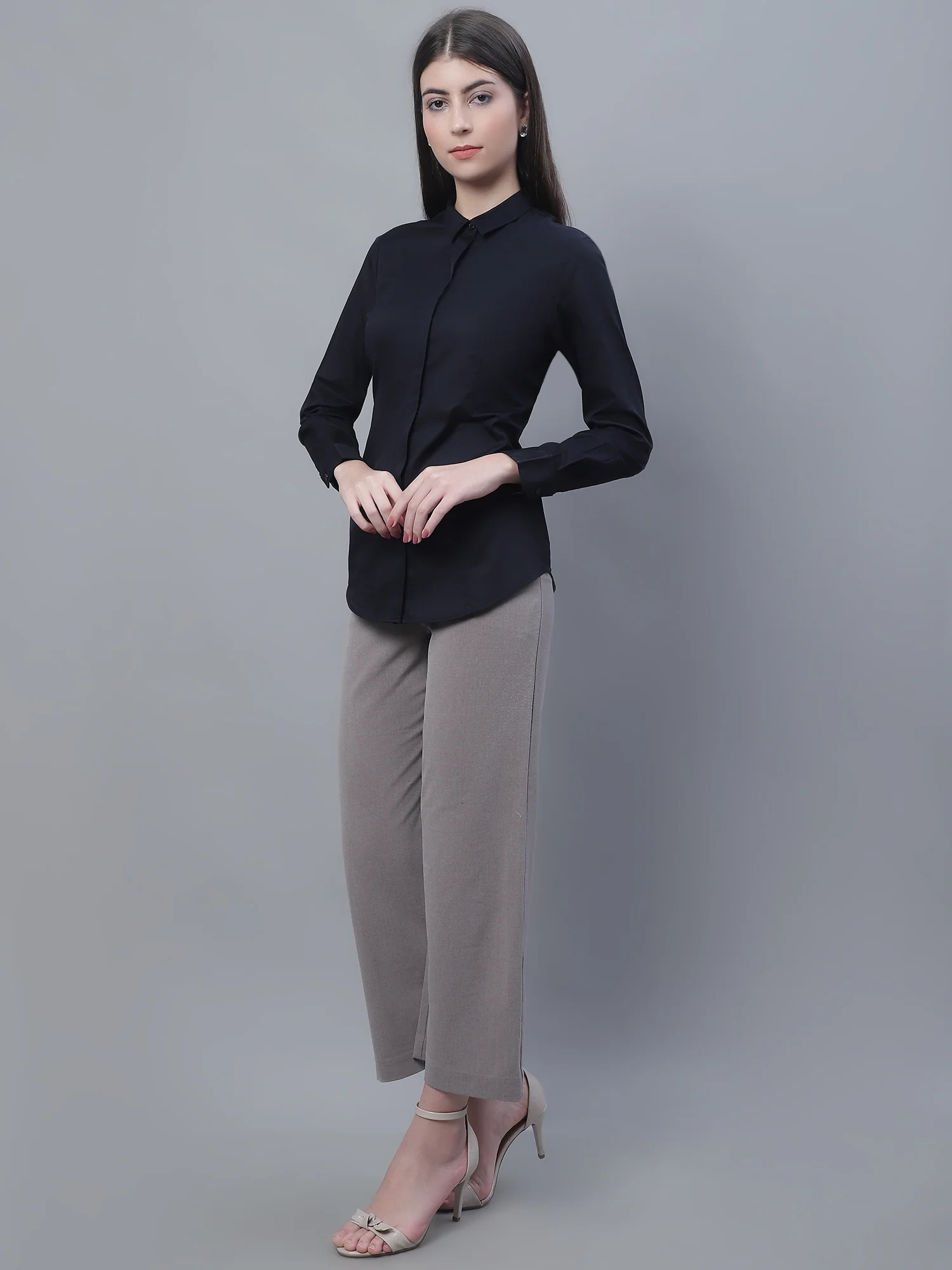 Women’s Black Full Sleeve Formal Shirt | Cantabil - Image 5