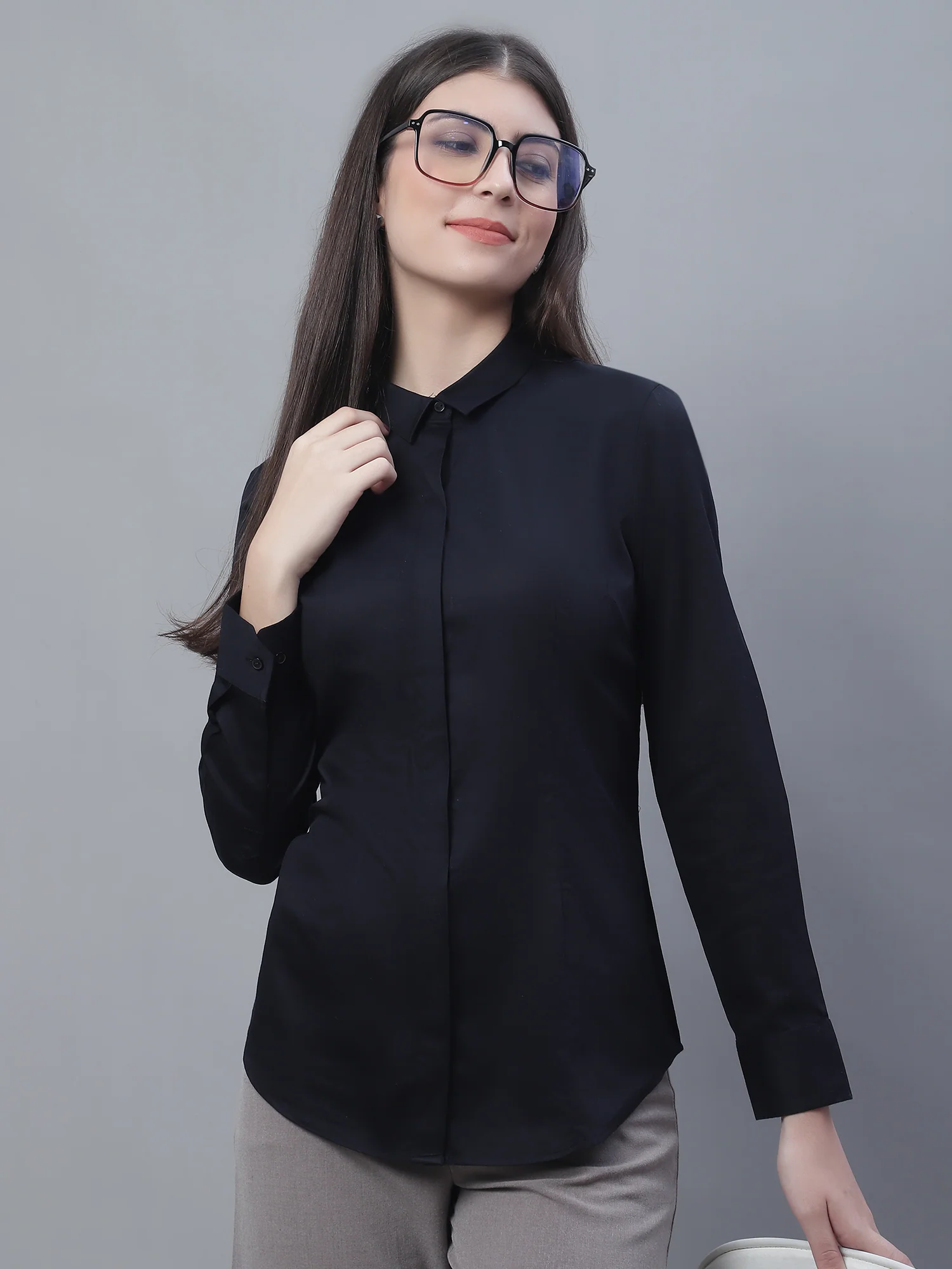 Women’s Black Full Sleeve Formal Shirt | Cantabil - Image 6