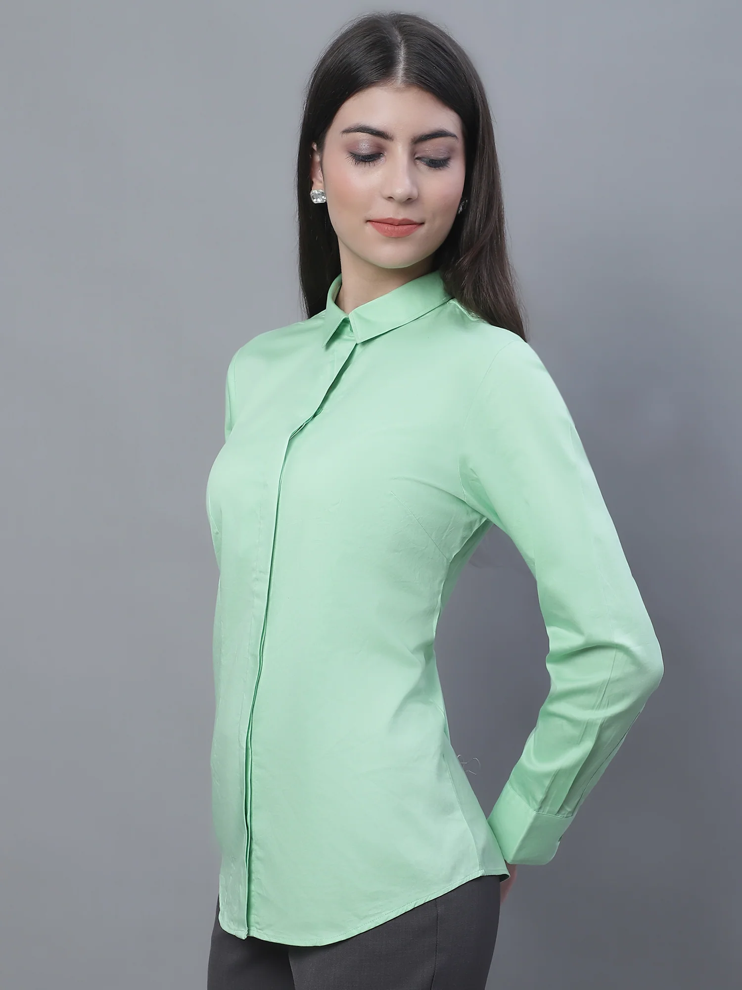 Women’s Green Full Sleeve Formal Shirt | Cantabil - Image 3