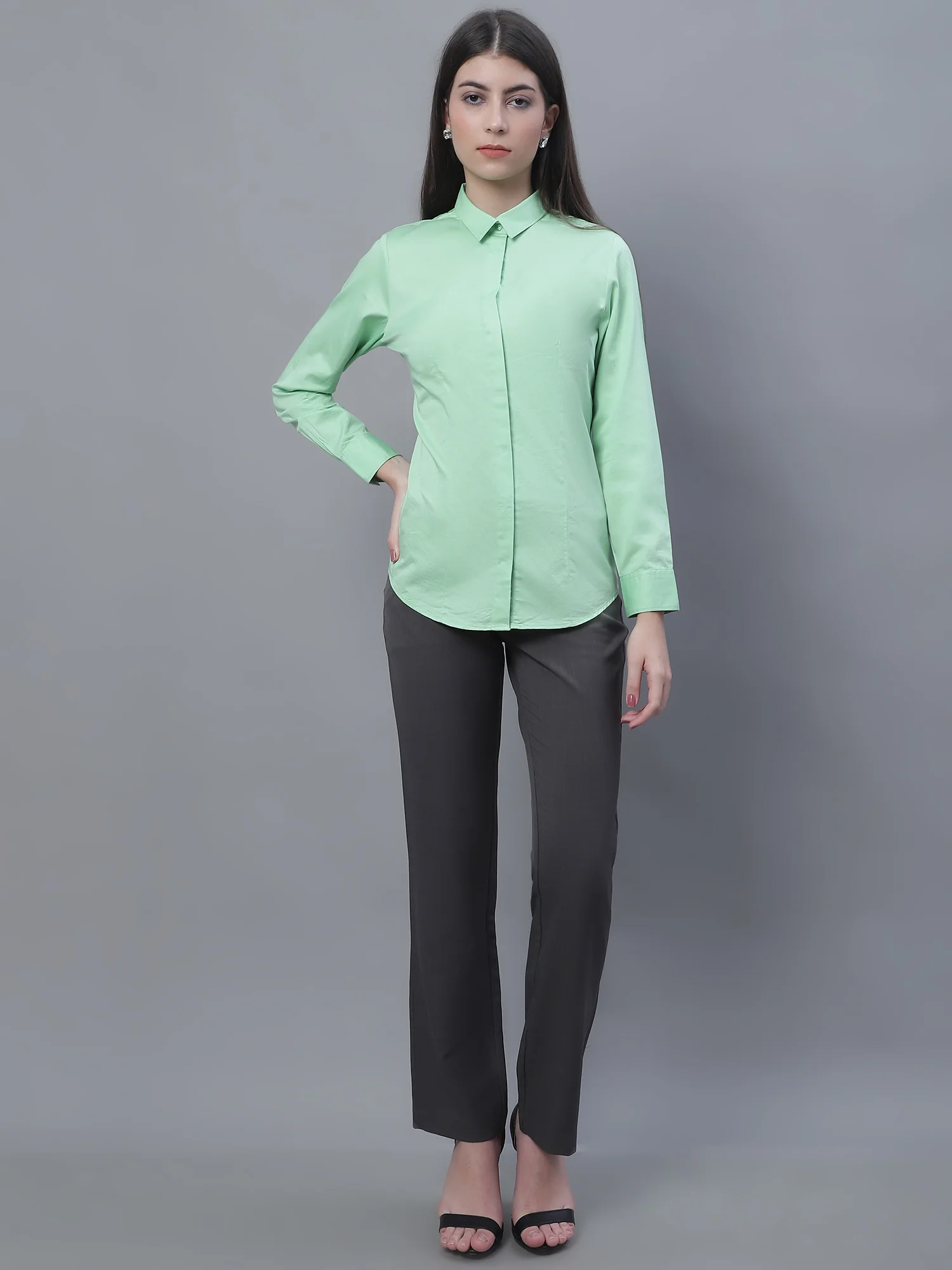 Women’s Green Full Sleeve Formal Shirt | Cantabil - Image 5