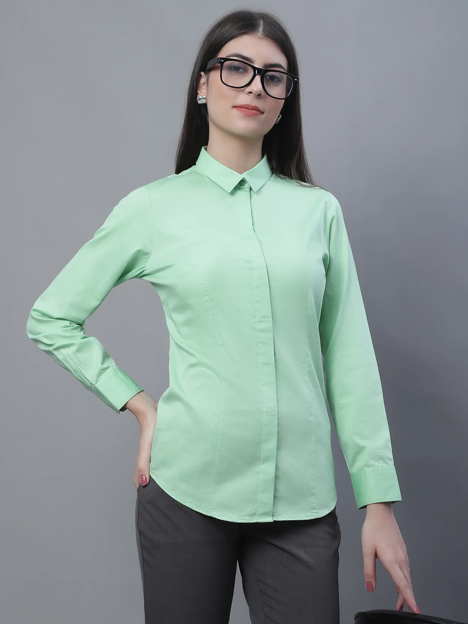 Women’s Green Full Sleeve Formal Shirt | Cantabil - Image 6
