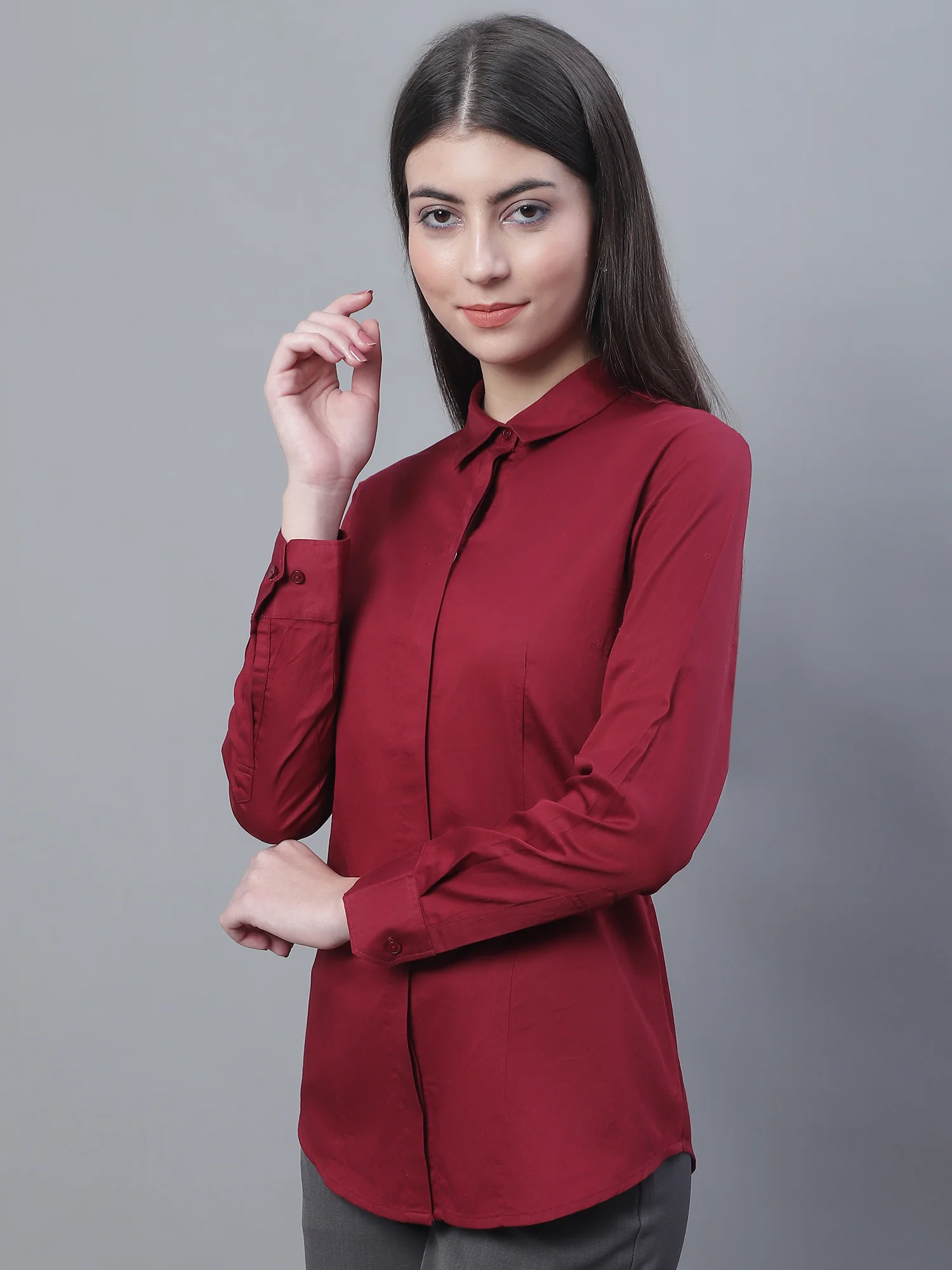 Women’s Maroon Full Sleeve Formal Shirt | Cantabil - Image 3