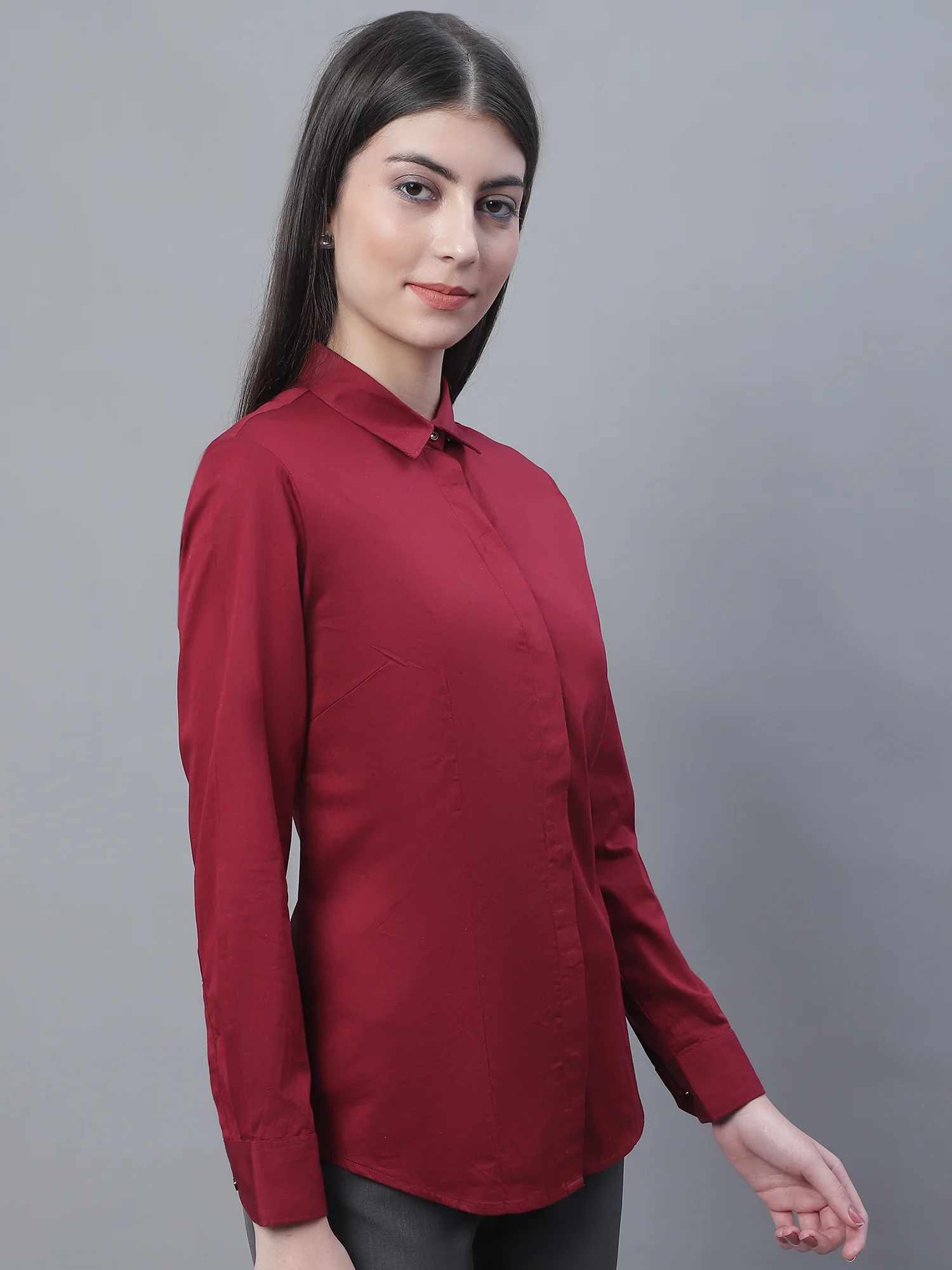 Women’s Maroon Full Sleeve Formal Shirt | Cantabil - Image 4