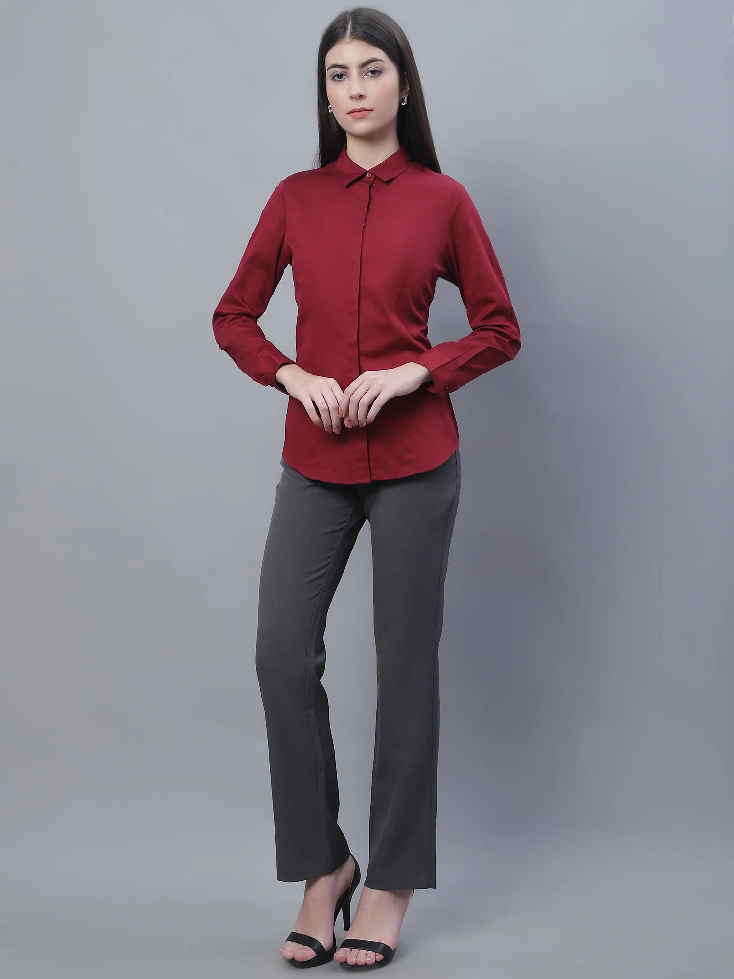 Women’s Maroon Full Sleeve Formal Shirt | Cantabil - Image 5