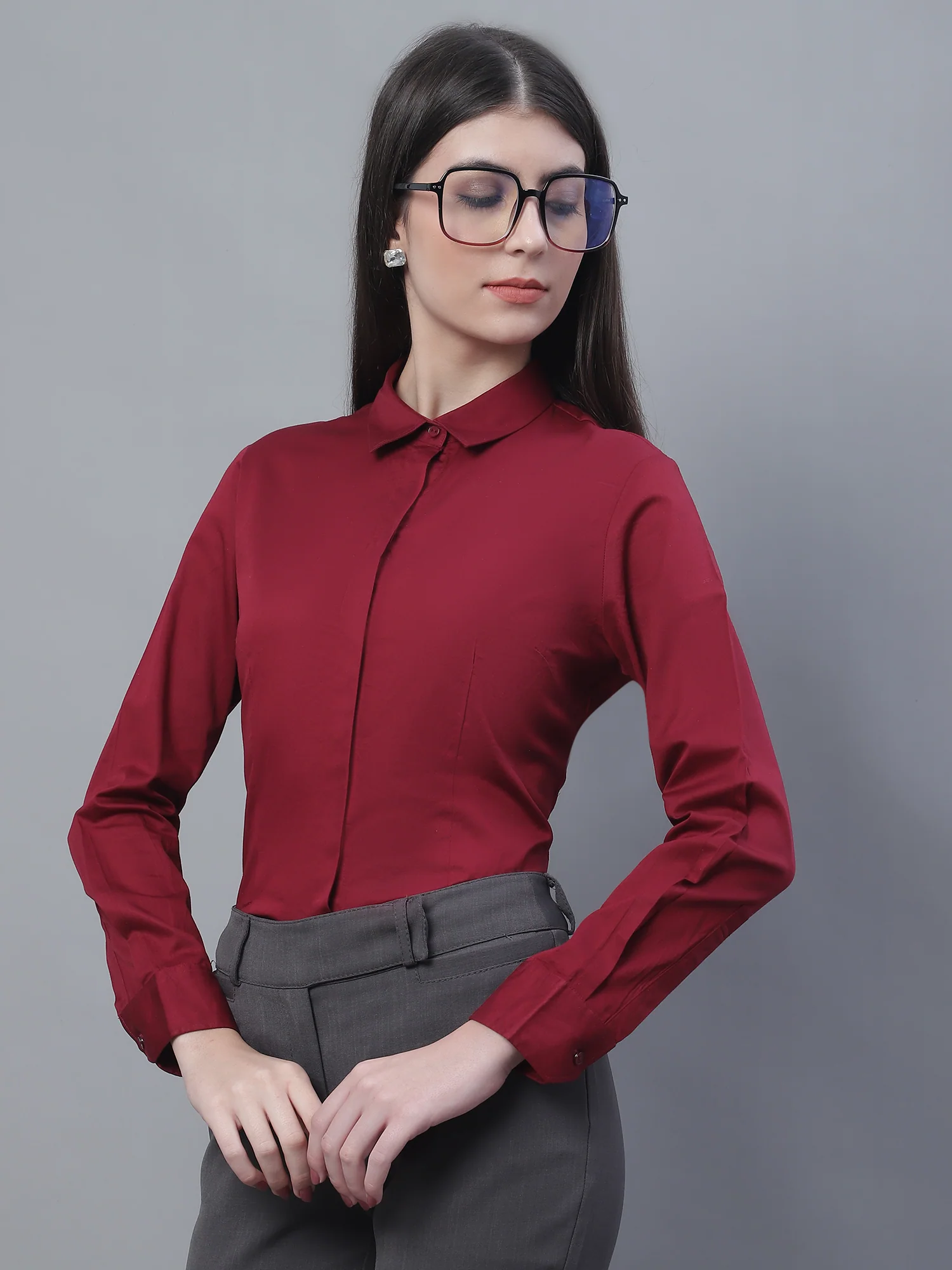Women’s Maroon Full Sleeve Formal Shirt | Cantabil - Image 6