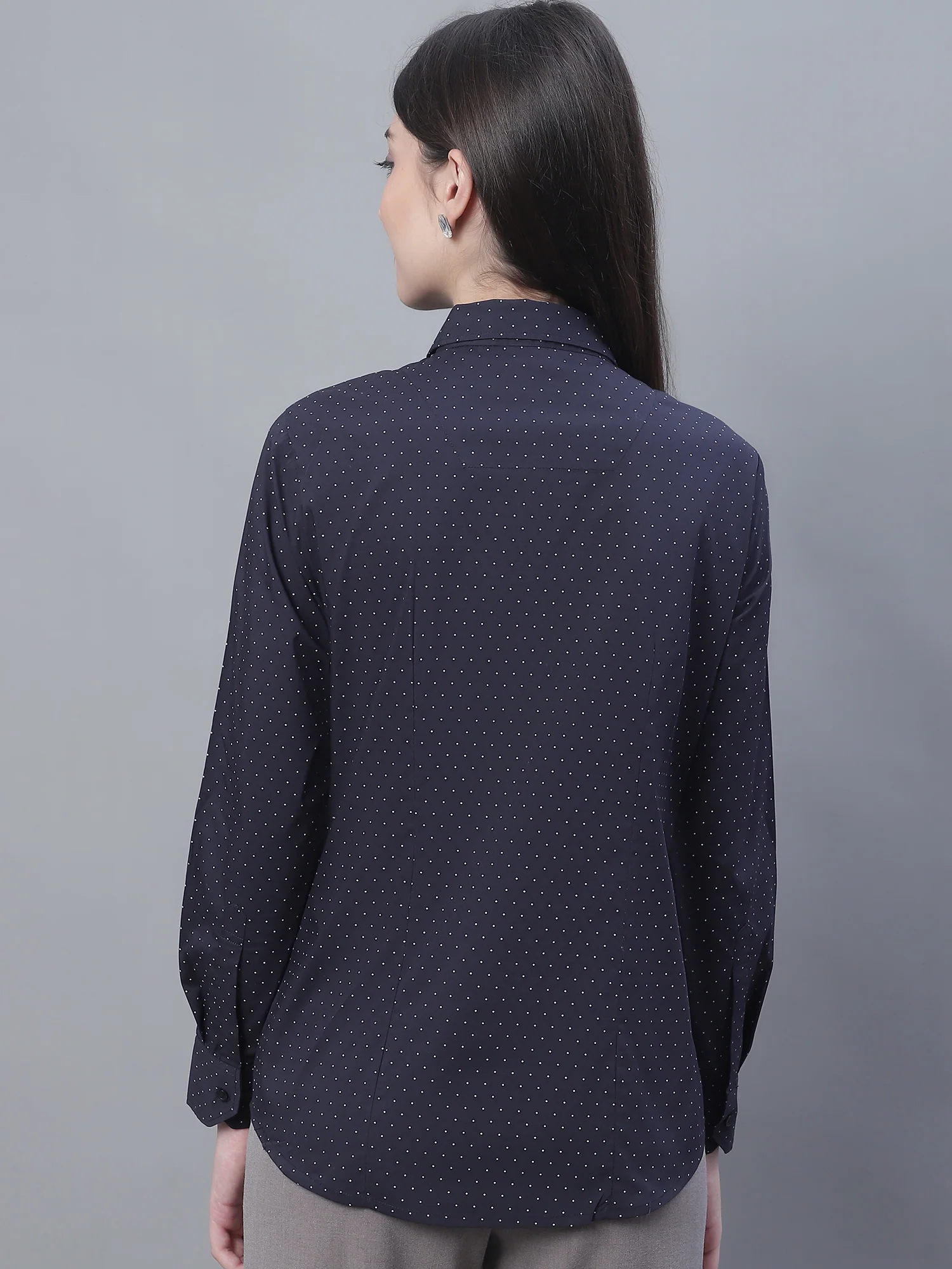Women’s Navy Blue Full Sleeve Formal Shirt | Cantabil - Image 2