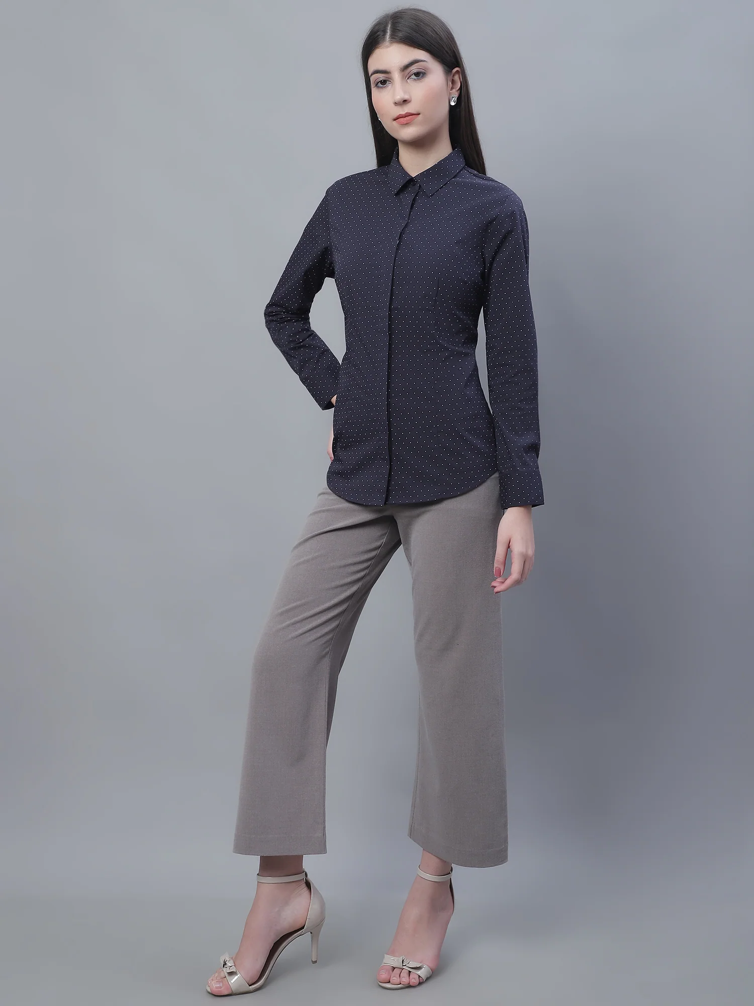 Women’s Navy Blue Full Sleeve Formal Shirt | Cantabil - Image 5