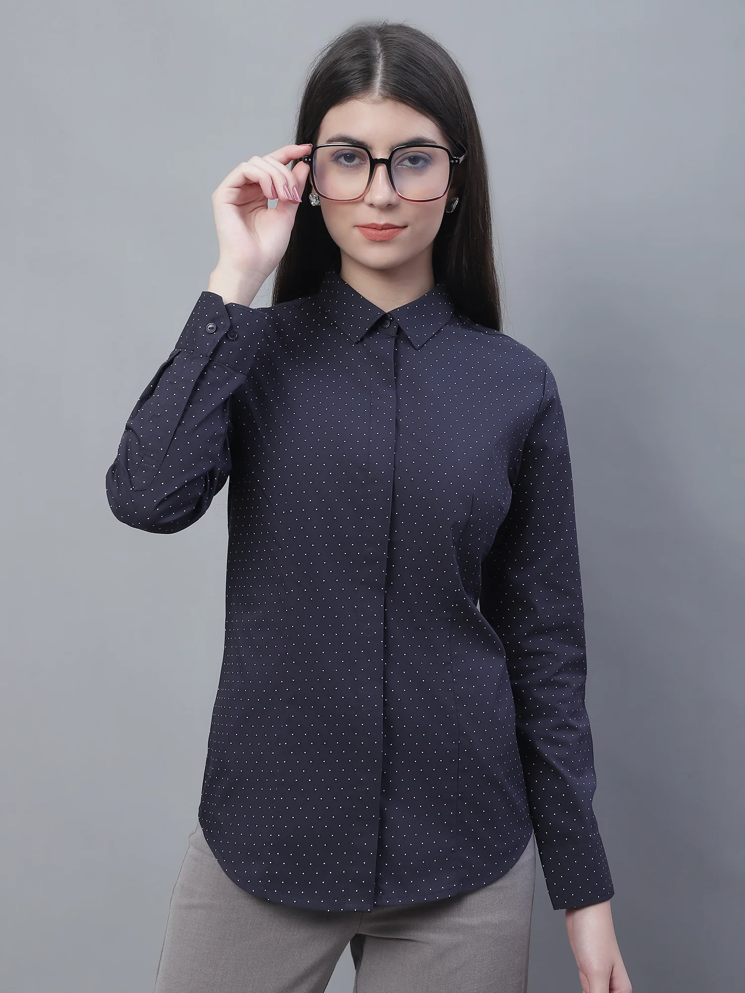 Women’s Navy Blue Full Sleeve Formal Shirt | Cantabil - Image 6