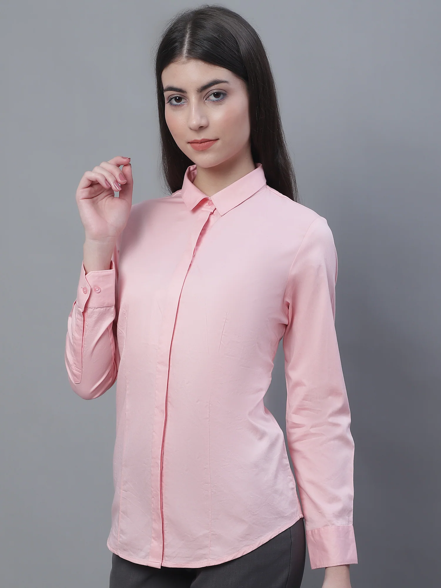 Women’s Pink Full Sleeve Formal Shirt | Cantabil - Image 3