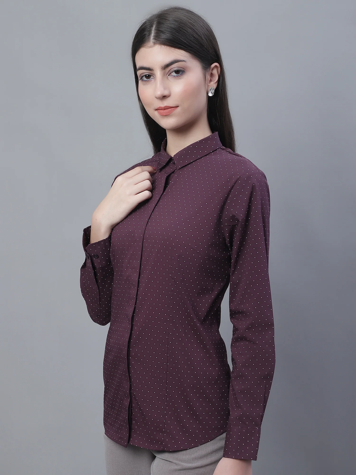 Women’s Wine Full Sleeve Formal Shirt | Cantabil - Image 3
