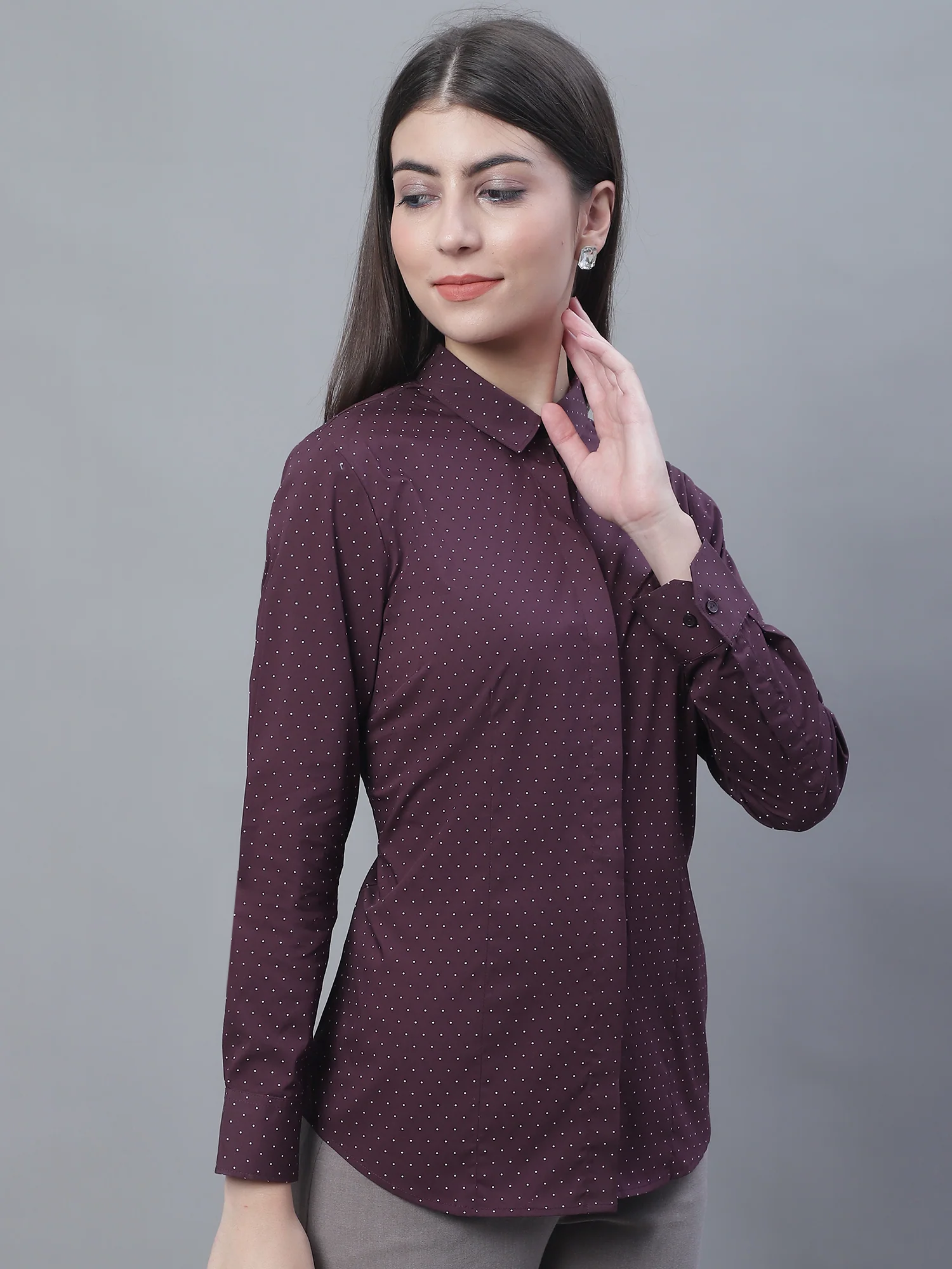 Women’s Wine Full Sleeve Formal Shirt | Cantabil - Image 4