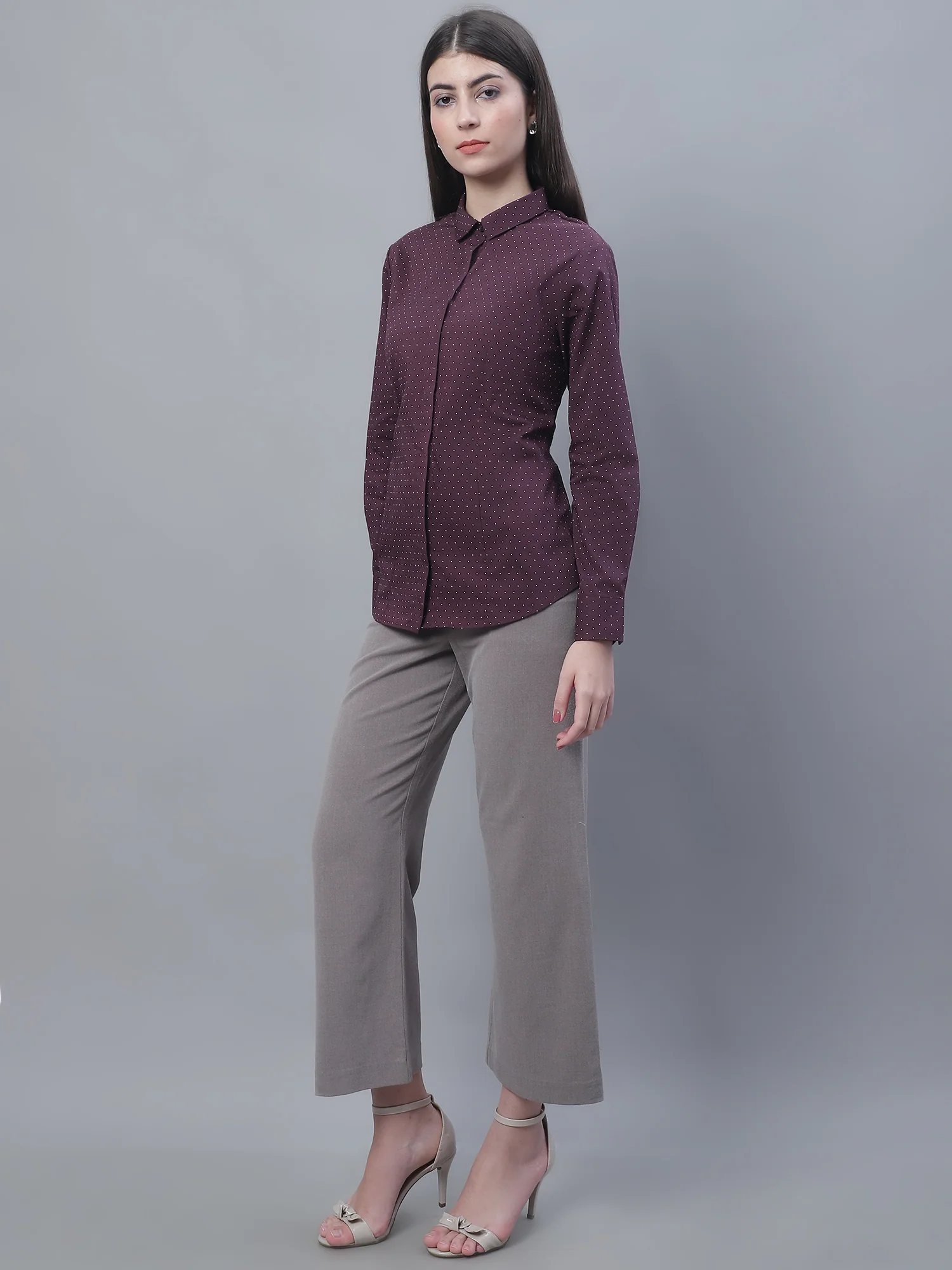 Women’s Wine Full Sleeve Formal Shirt | Cantabil - Image 5