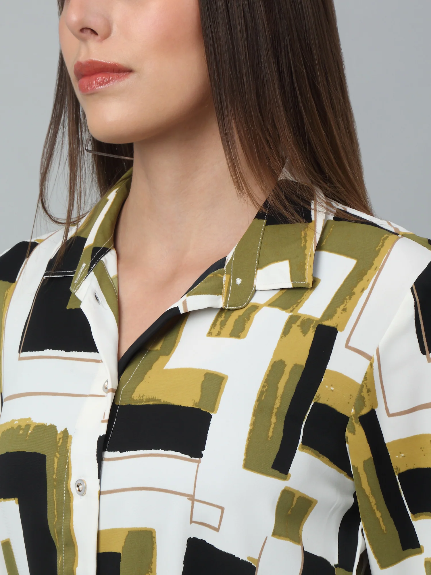 Women Green Printed Shirt Collar 3/4 Sleeve Co-ord Set For Summer - Image 6